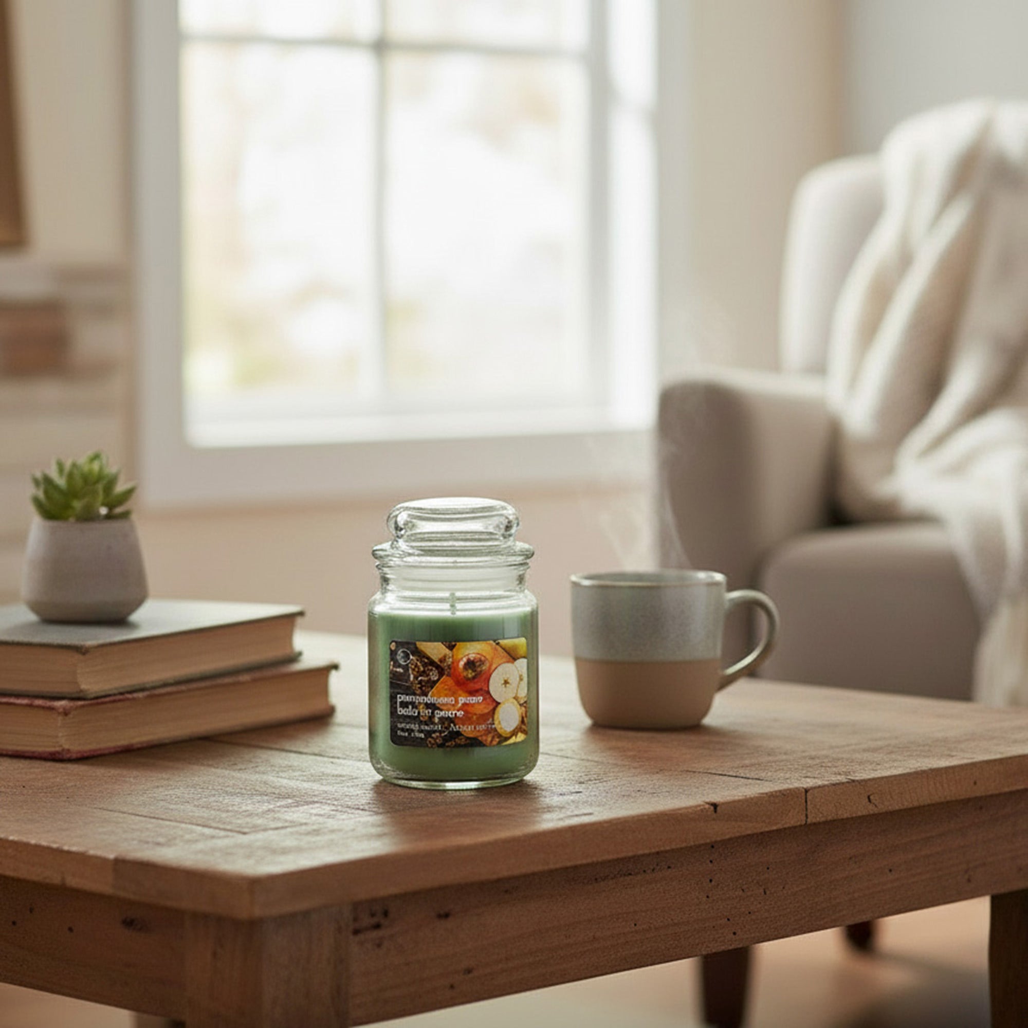 18 Ounce Scented Jar Candle with Glass Lid and Fruity Persimmon Pear Scent - Set of 2