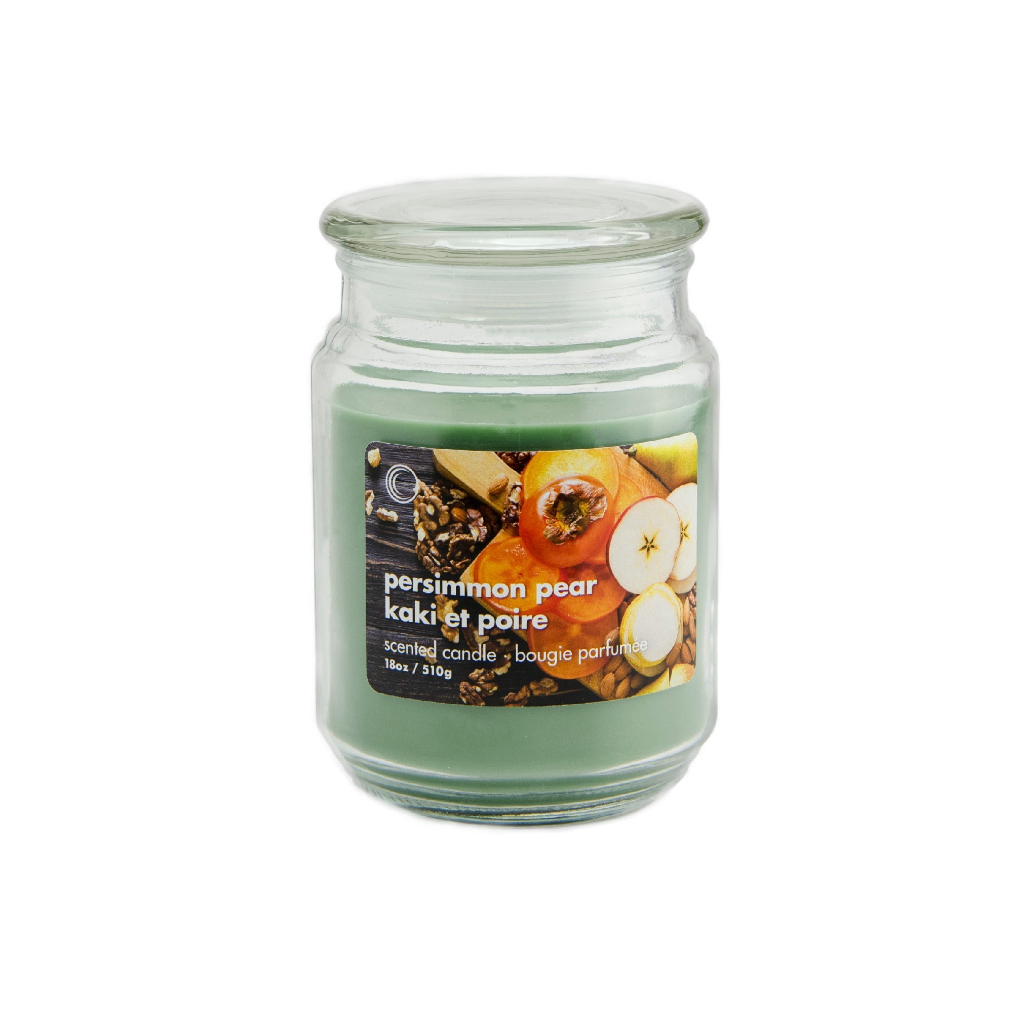18 Oz Scented Jar Candle with Glass Lid and Fruity Persimmon Pear Scent - Set of 2