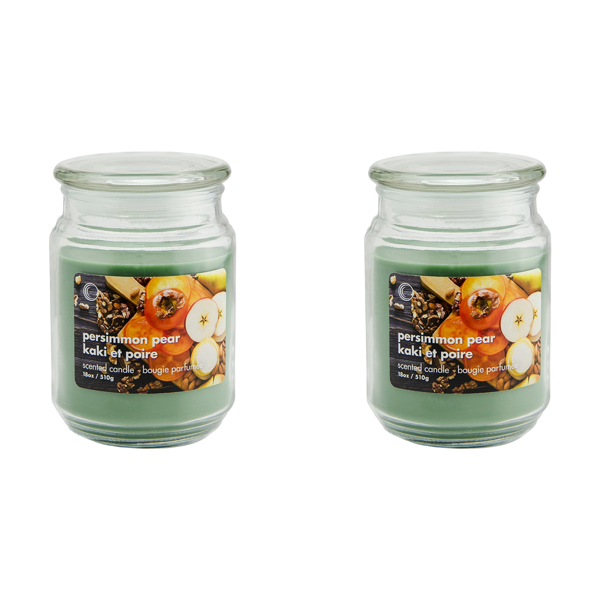 18 Oz Scented Jar Candle with Glass Lid and Fruity Persimmon Pear Scent - Set of 2