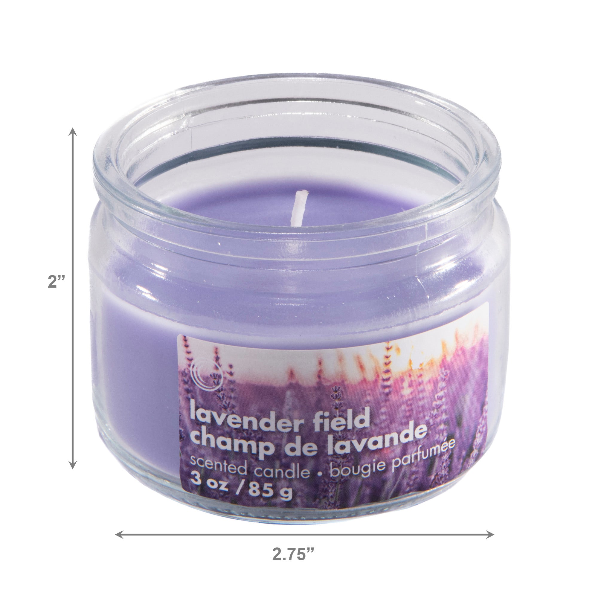 3 Oz Scented Glass Jar Candle with Lid and Soothing Lavender Field Aroma - Set of 6