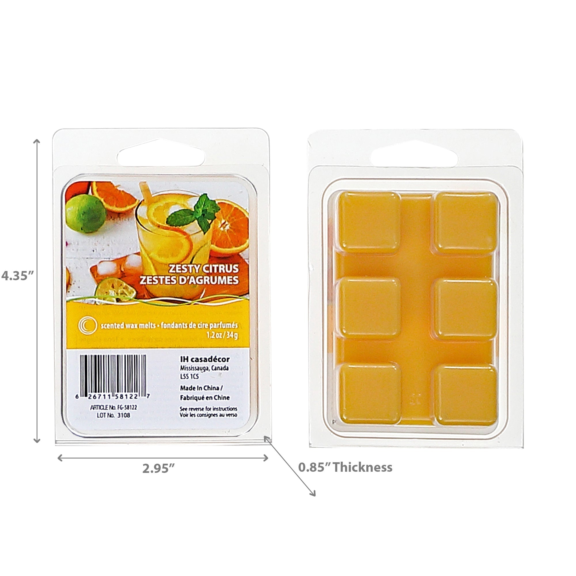 6 Pack Scented Wax Melts Zesty Citrus Home Fragrance Wax Melts