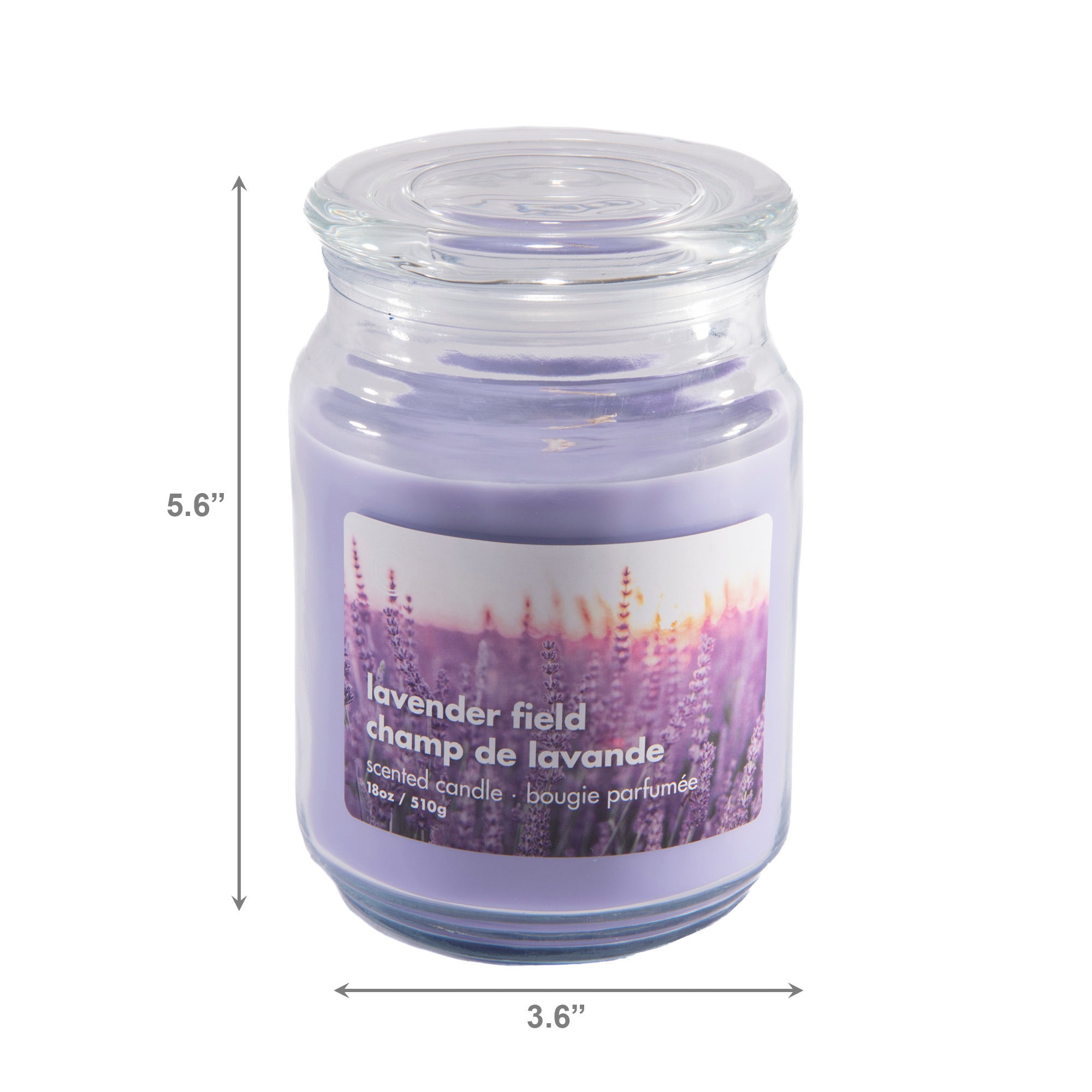 18 Oz Scented Jar Candle with Glass Lid and Relaxing Lavender Field Fragrance - Set of 2