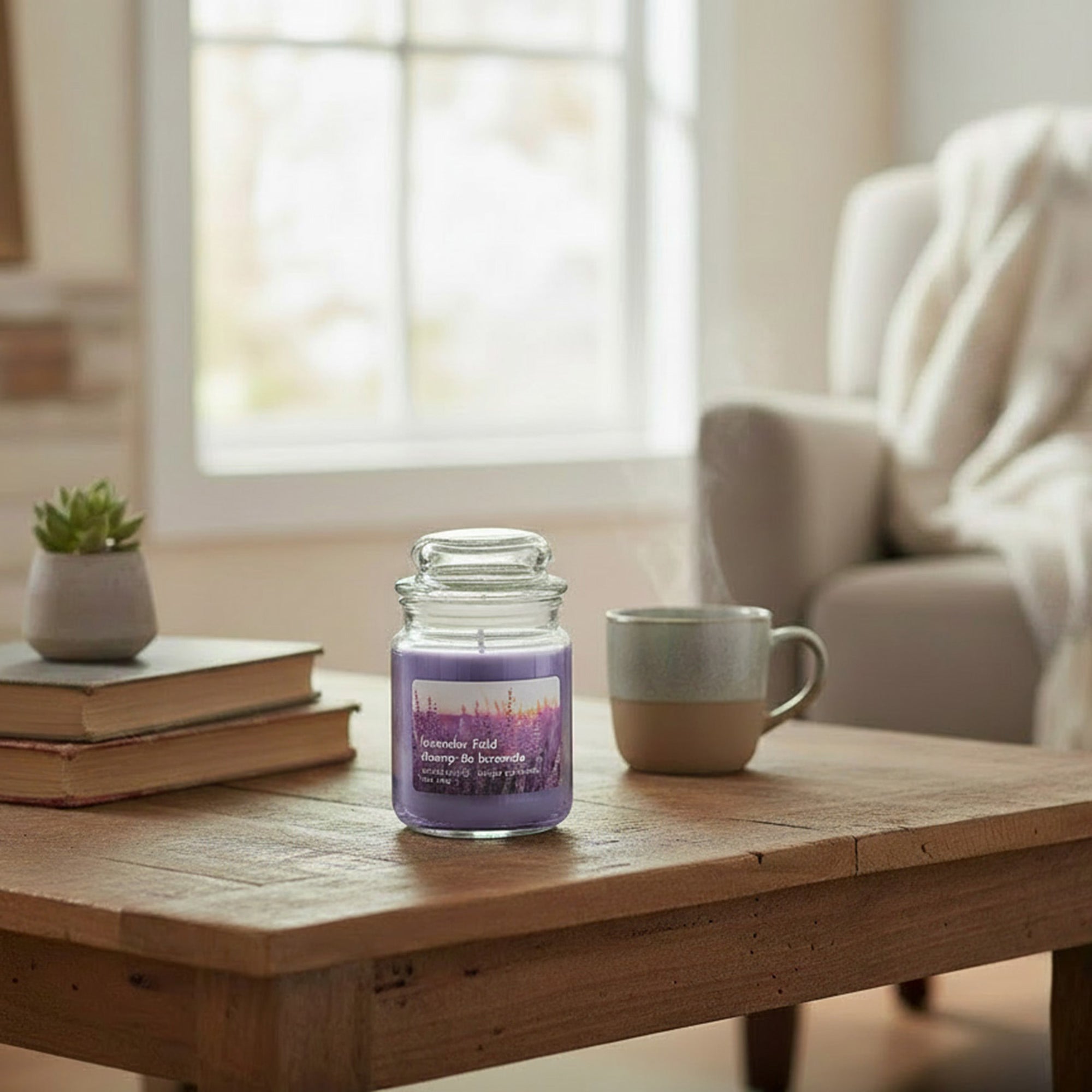 18 Ounce Scented Jar Candle with Glass Lid and Relaxing Lavender Field Fragrance - Set of 2