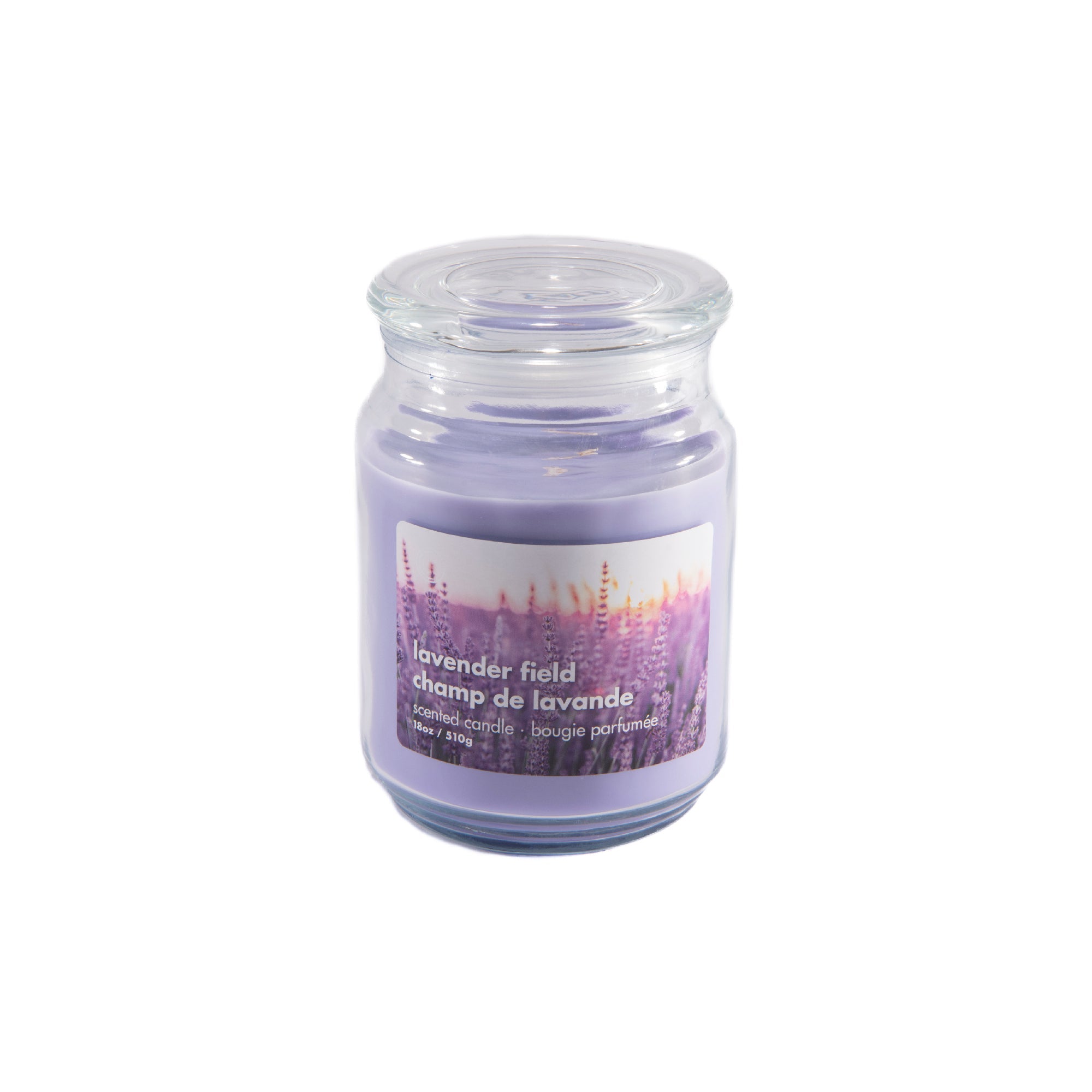 18 Oz Scented Jar Candle with Glass Lid and Relaxing Lavender Field Fragrance - Set of 2