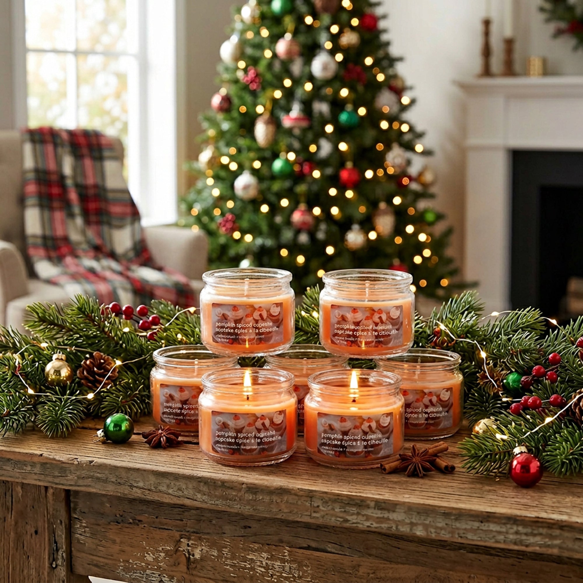 3oz Scented Glass Jar Pumpkin Spiced Cupcake, Fall Harvest, Holiday Decor- Set of 6