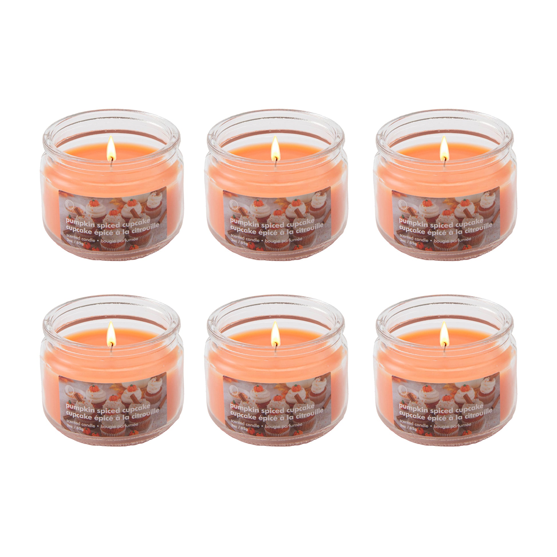 3oz Scented Glass Jar Pumpkin Spiced Cupcake, Fall Harvest, Holiday Decor- Set of 6