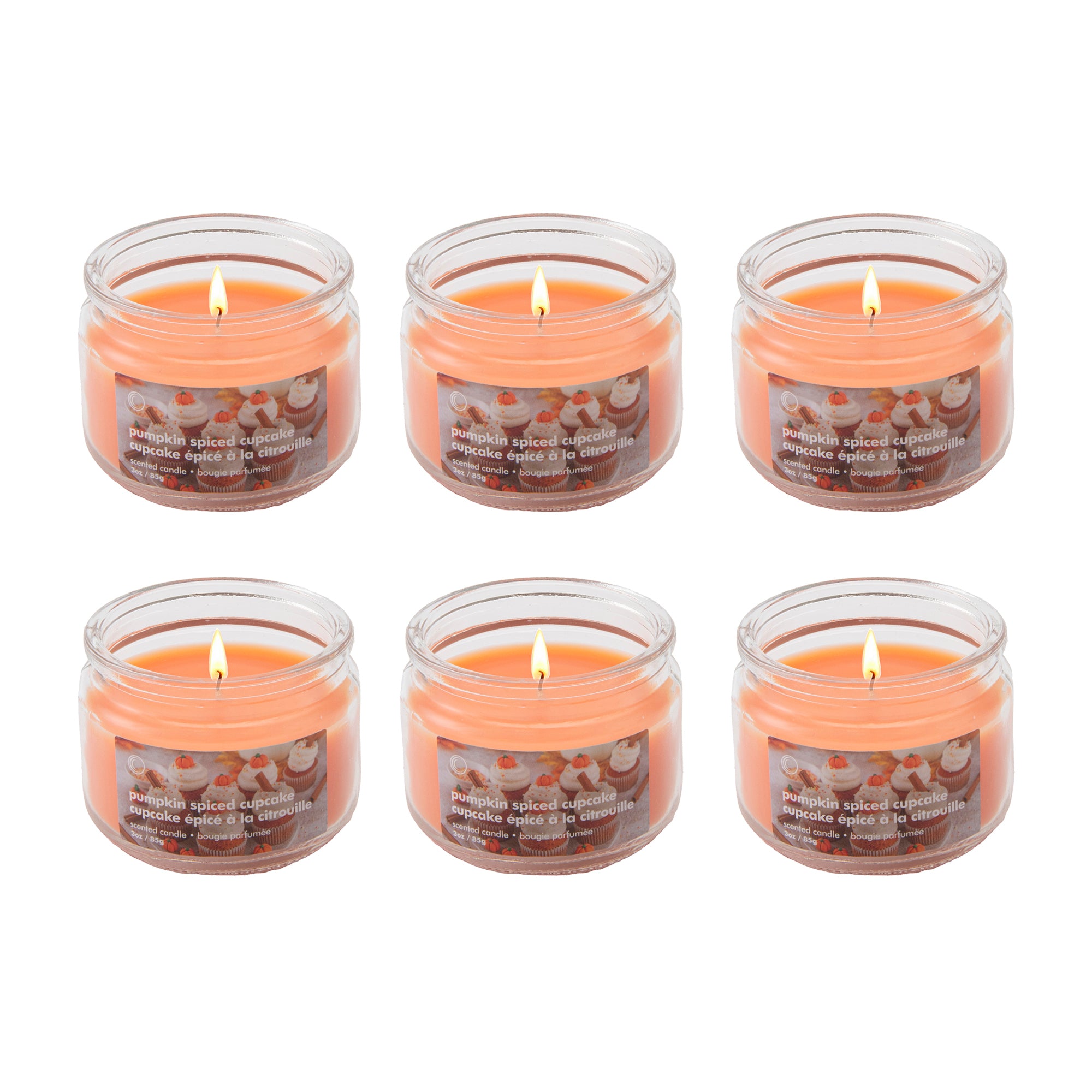 3oz Scented Glass Jar Pumpkin Spiced Cupcake, Fall Harvest, Holiday Decor- Set of 6