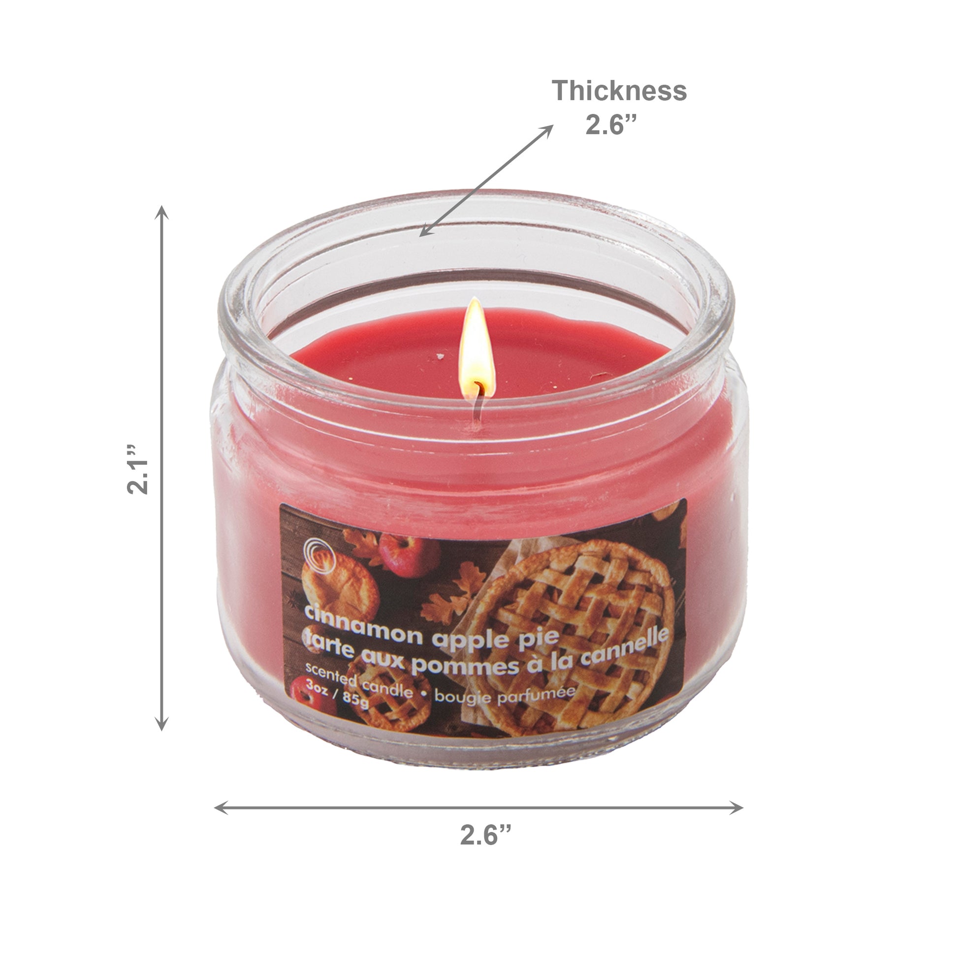 3oz Scented Glass Jar Cinnamon Apple Pie, Holiday Decor- Set of 6