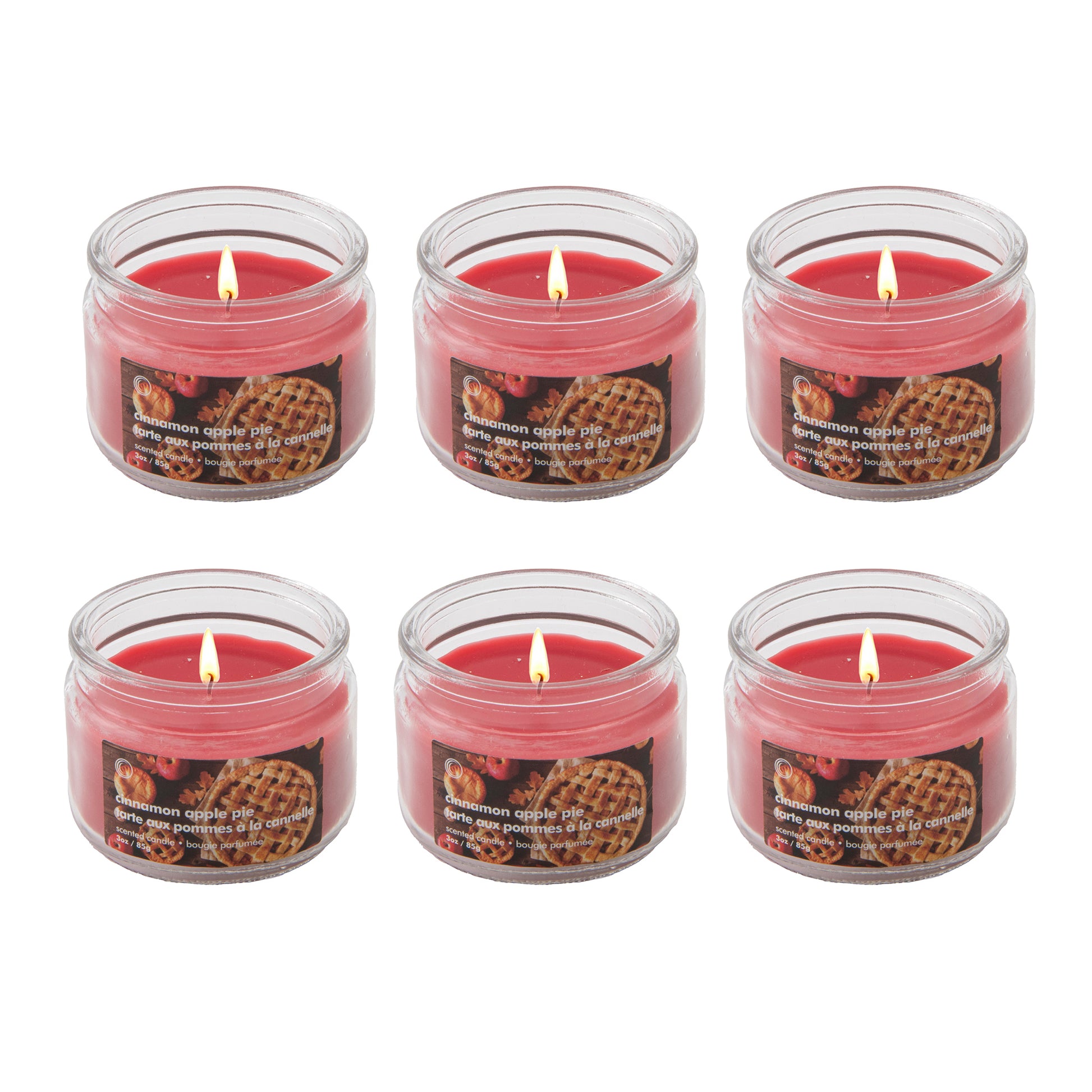 3oz Scented Glass Jar Cinnamon Apple Pie, Holiday Decor- Set of 6