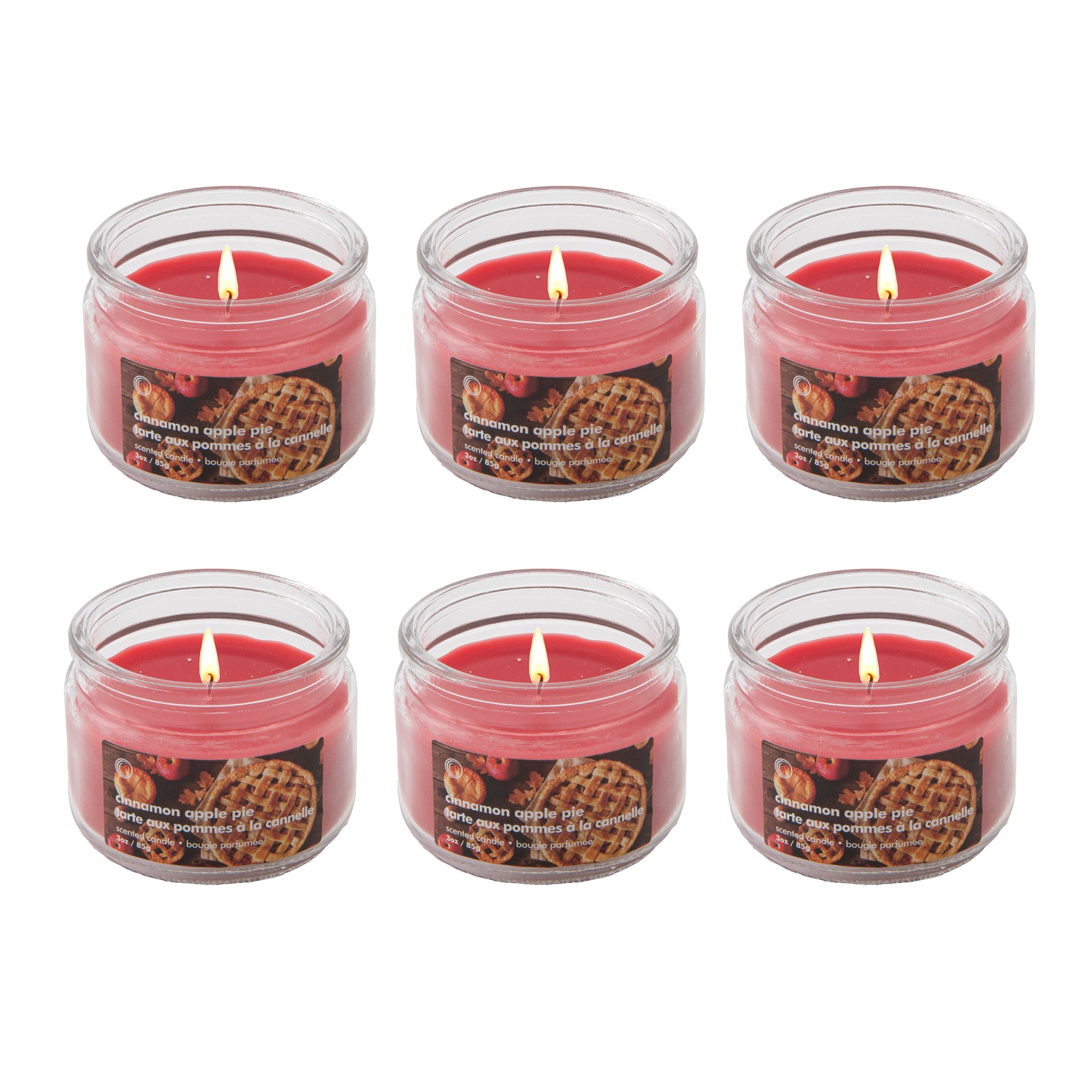 3oz Scented Glass Jar Cinnamon Apple Pie, Holiday Decor- Set of 6