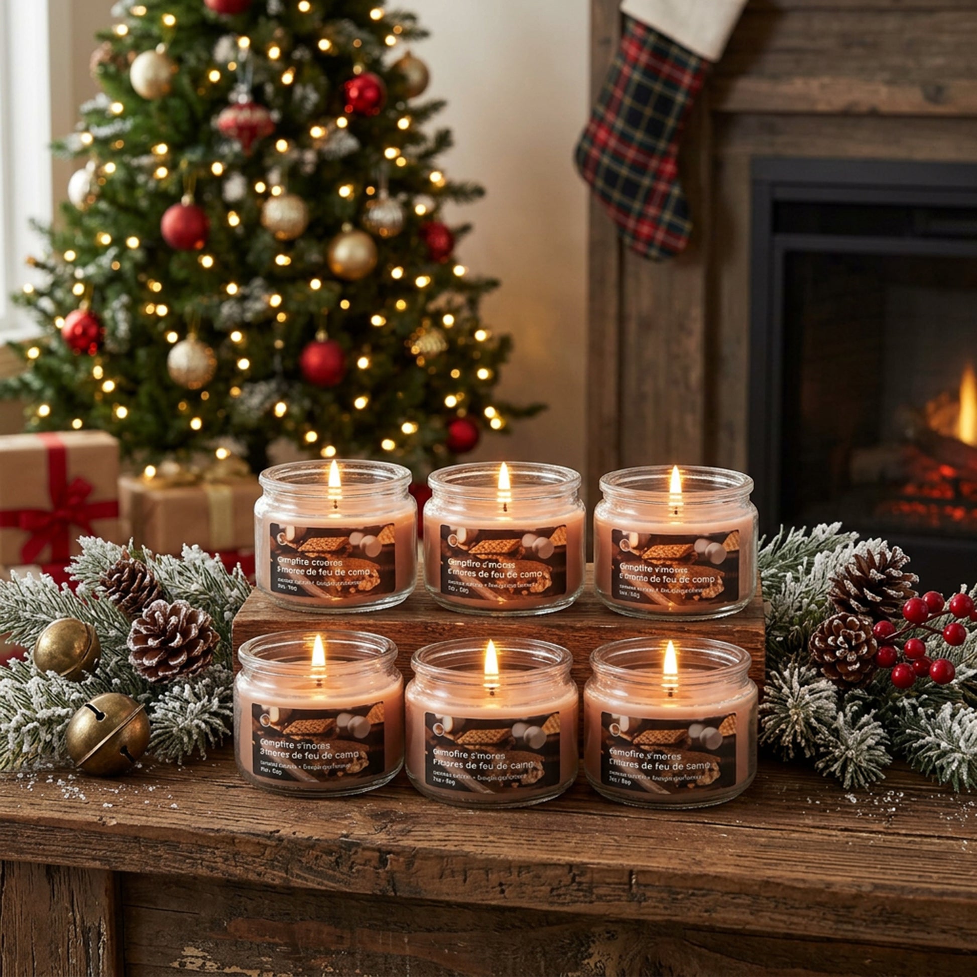 3oz Scented Glass Jar Campfire S'mores, Holiday Decor- Set of 6