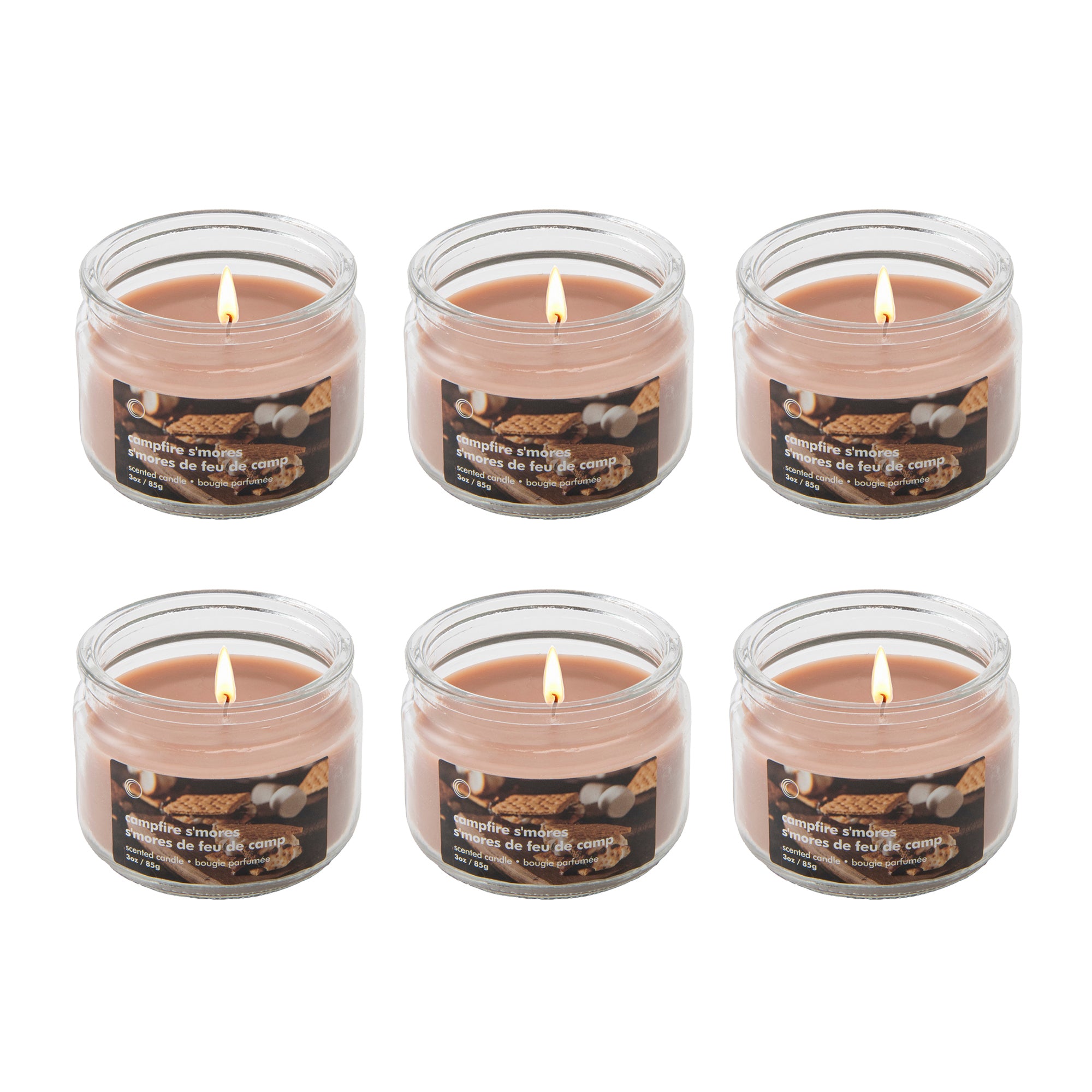 3oz Scented Glass Jar Campfire S'mores, Holiday Decor- Set of 6