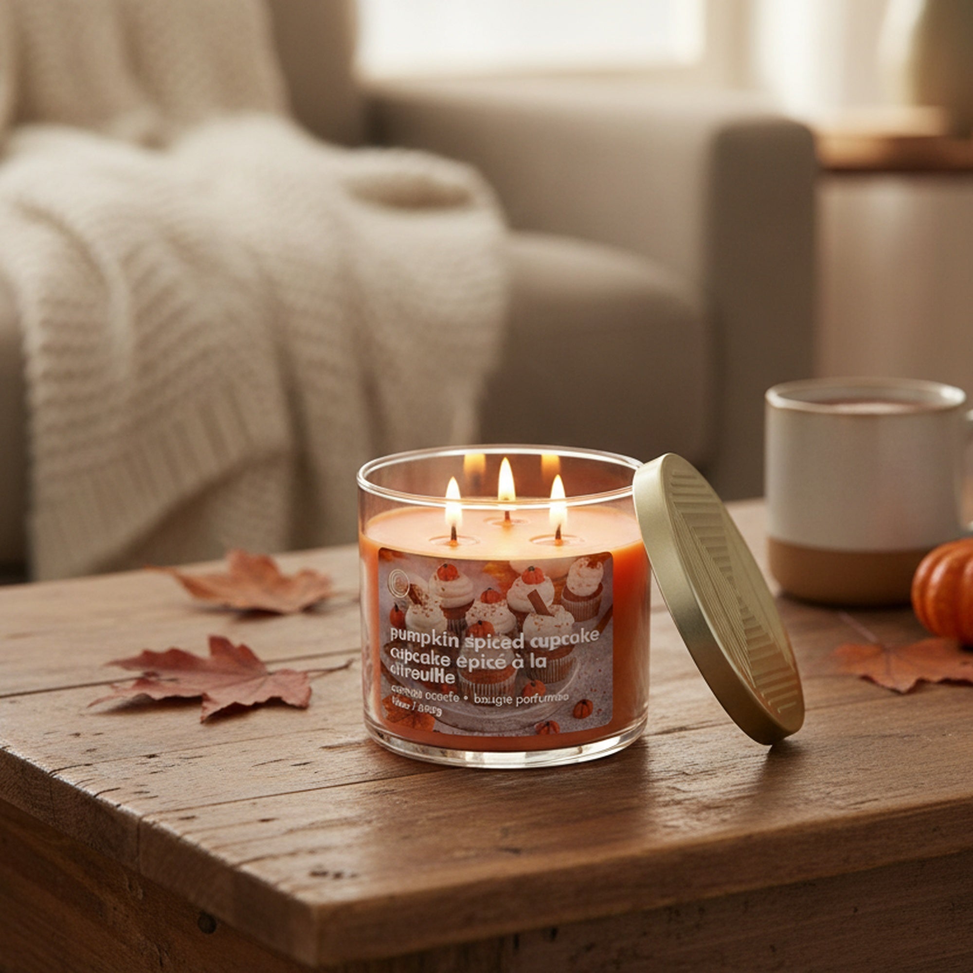14oz 3 Wick Jar Candle with Lid Pumpkin Spiced Cupcake, Fall Harvest, Decorative Candle, Holiday Decor- Set of 2