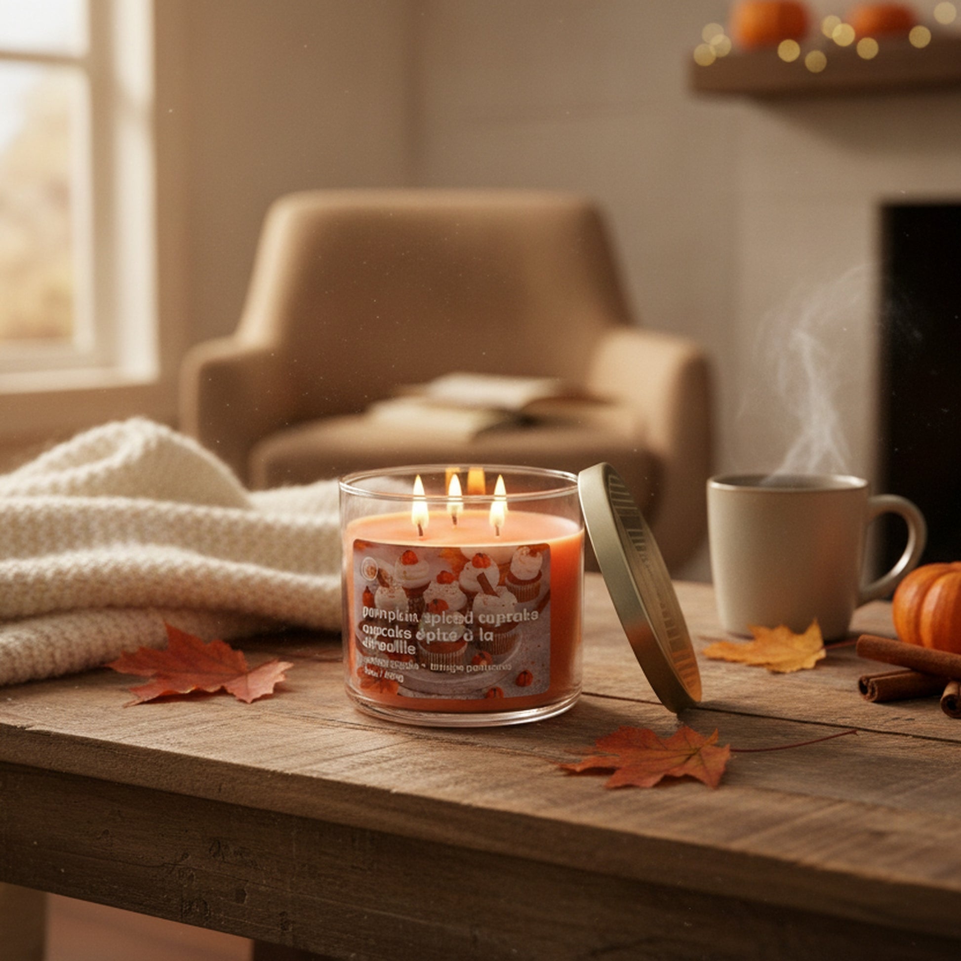 14oz 3 Wick Jar Candle with Lid Pumpkin Spiced Cupcake, Fall Harvest, Decorative Candle, Holiday Decor- Set of 2