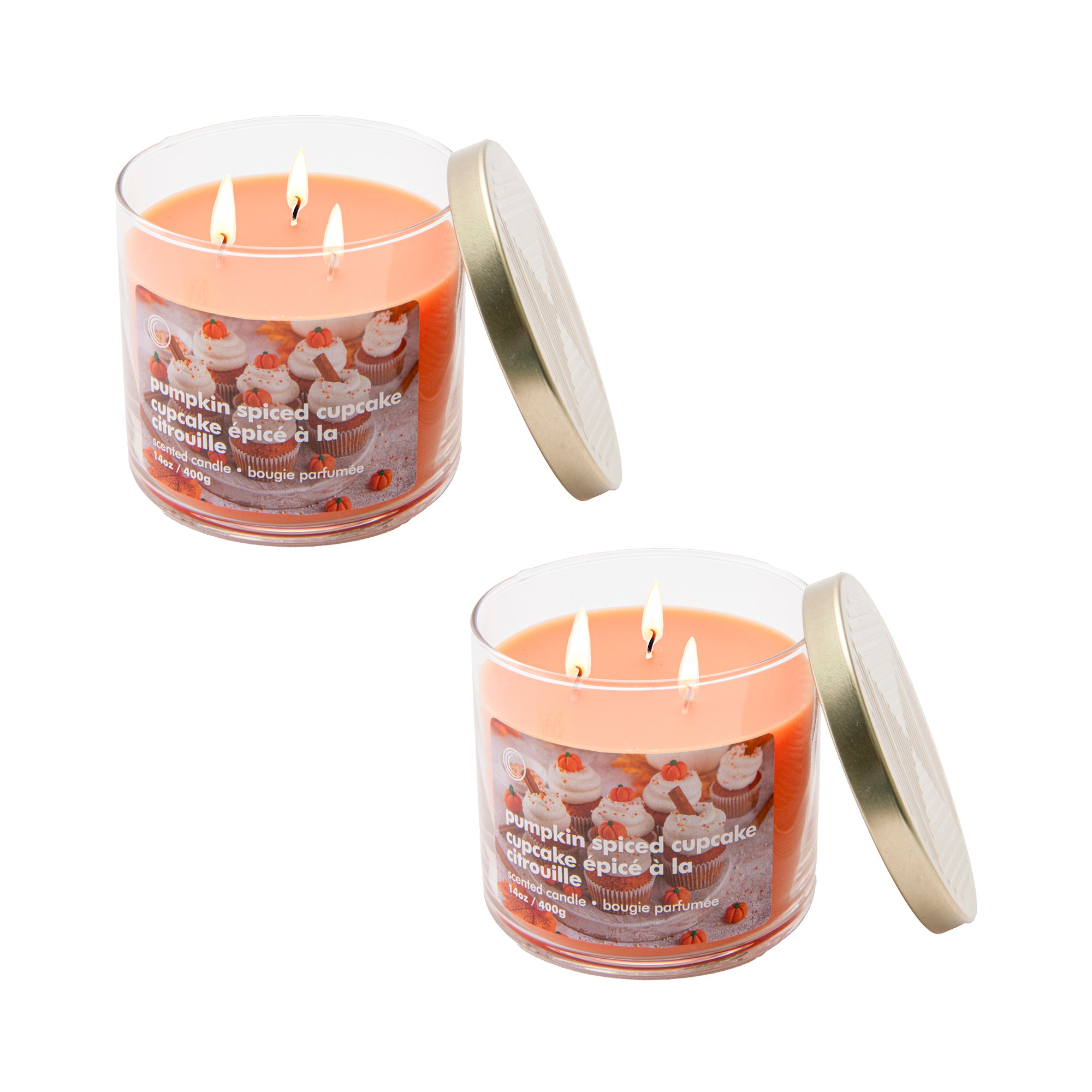 14oz 3 Wick Jar Candle with Lid Pumpkin Spiced Cupcake, Fall Harvest, Decorative Candle, Holiday Decor- Set of 2