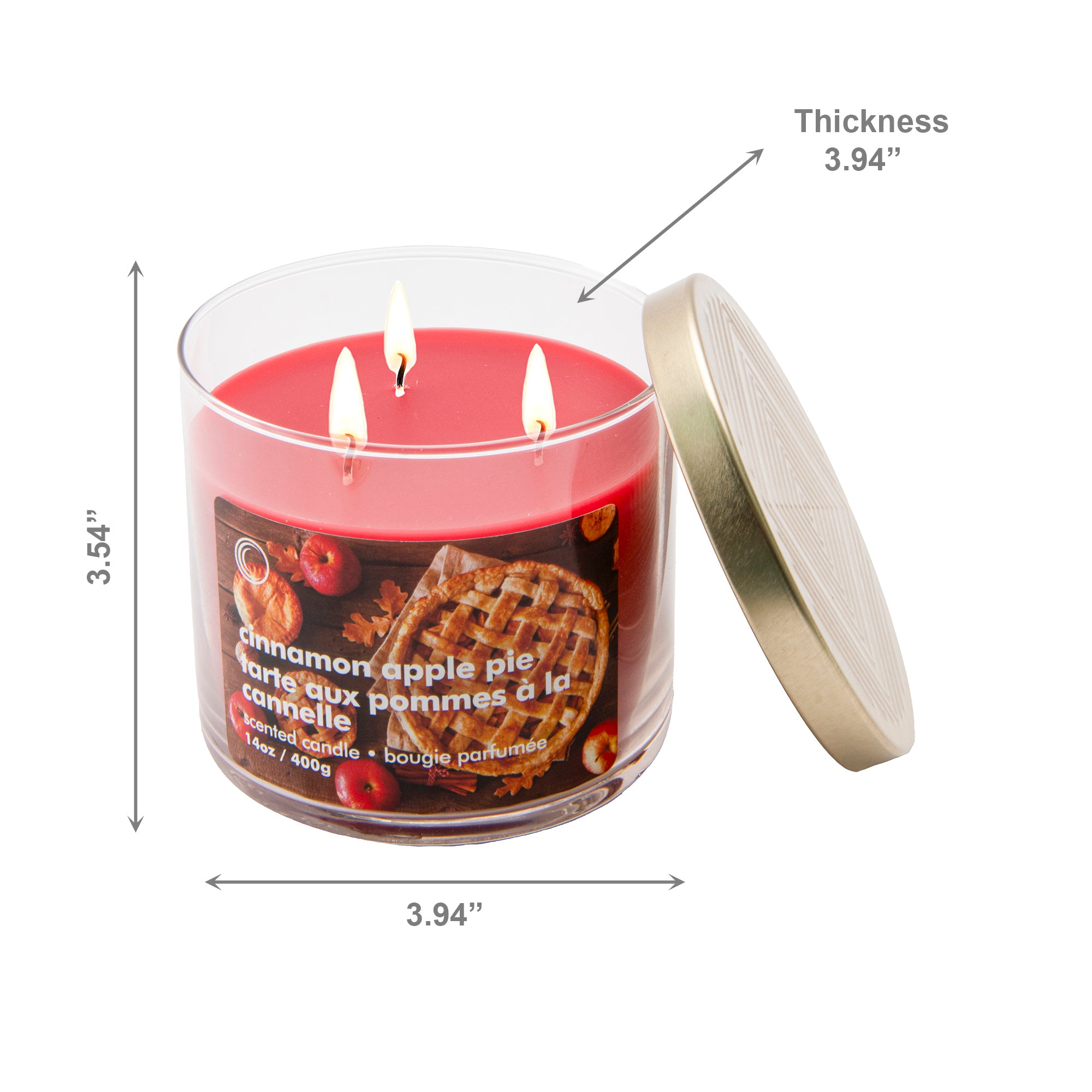 14oz 3 Wick Jar Candle with Lid Cinnamon Apple Pie, Decorative Candle, Holiday Decor- Set of 2