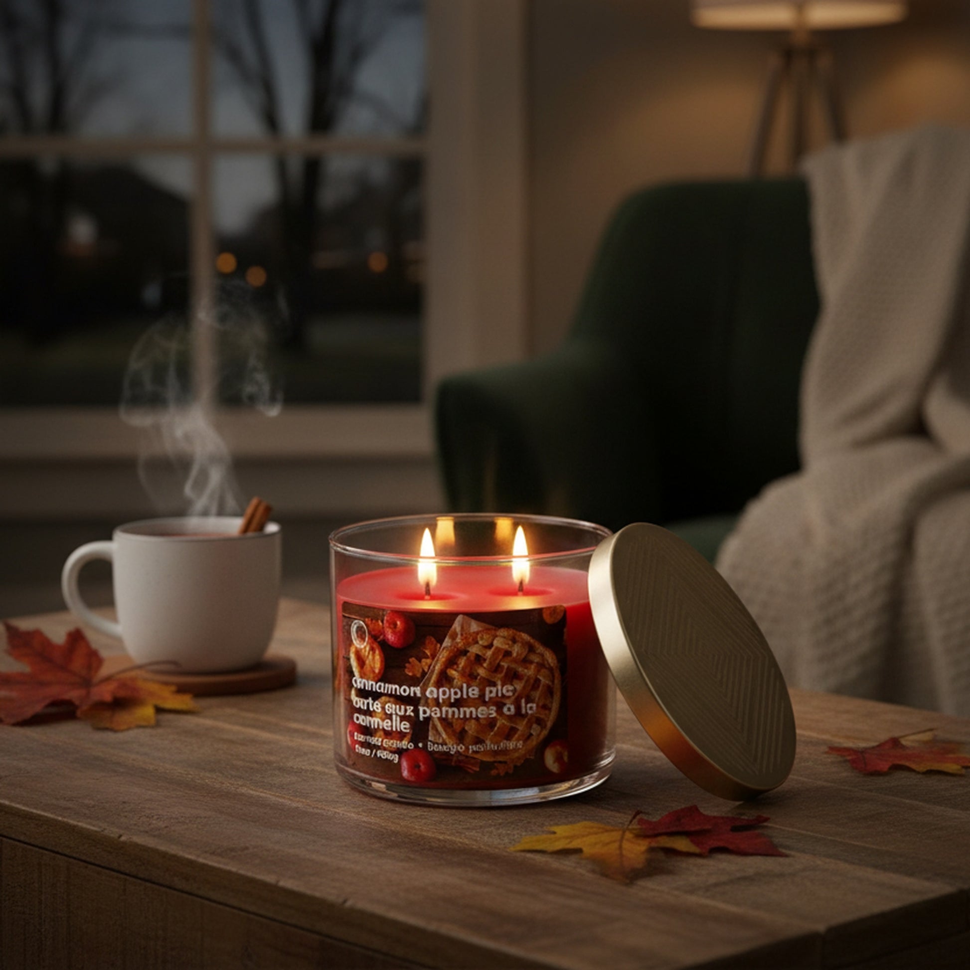 14oz 3 Wick Jar Candle with Lid Cinnamon Apple Pie, Decorative Candle, Holiday Decor- Set of 2