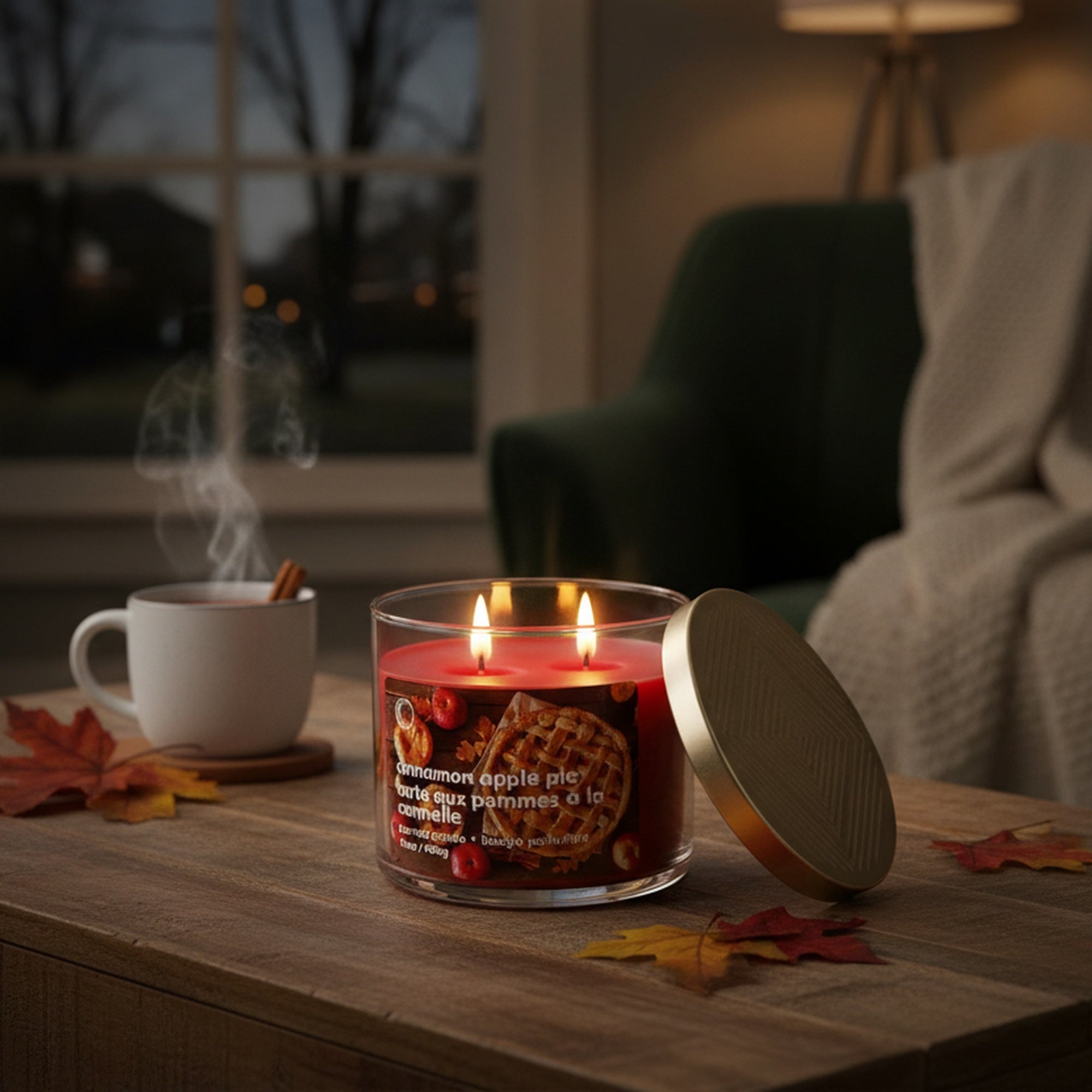 14oz 3 Wick Jar Candle with Lid Cinnamon Apple Pie, Decorative Candle, Holiday Decor- Set of 2