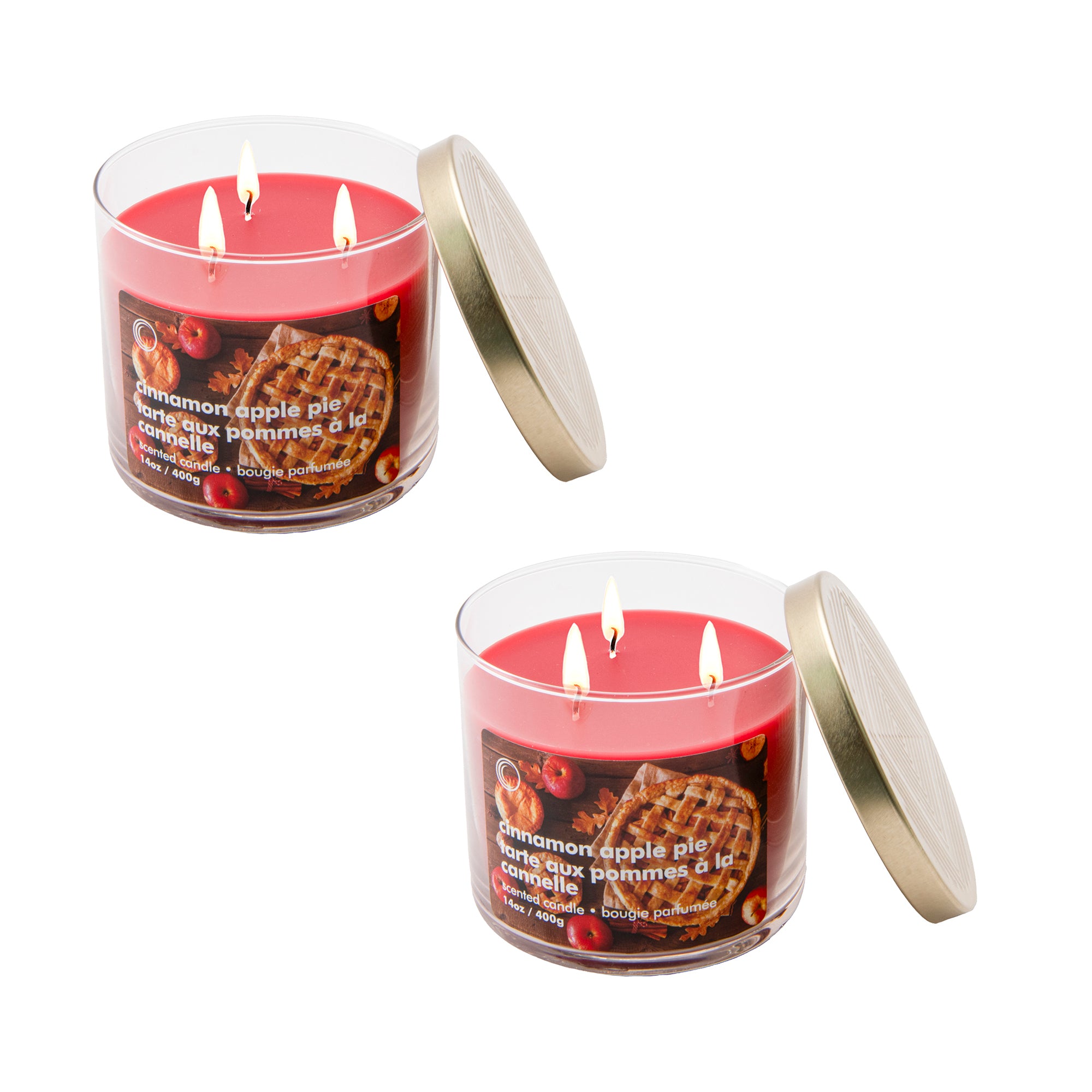 14oz 3 Wick Jar Candle with Lid Cinnamon Apple Pie, Decorative Candle, Holiday Decor- Set of 2