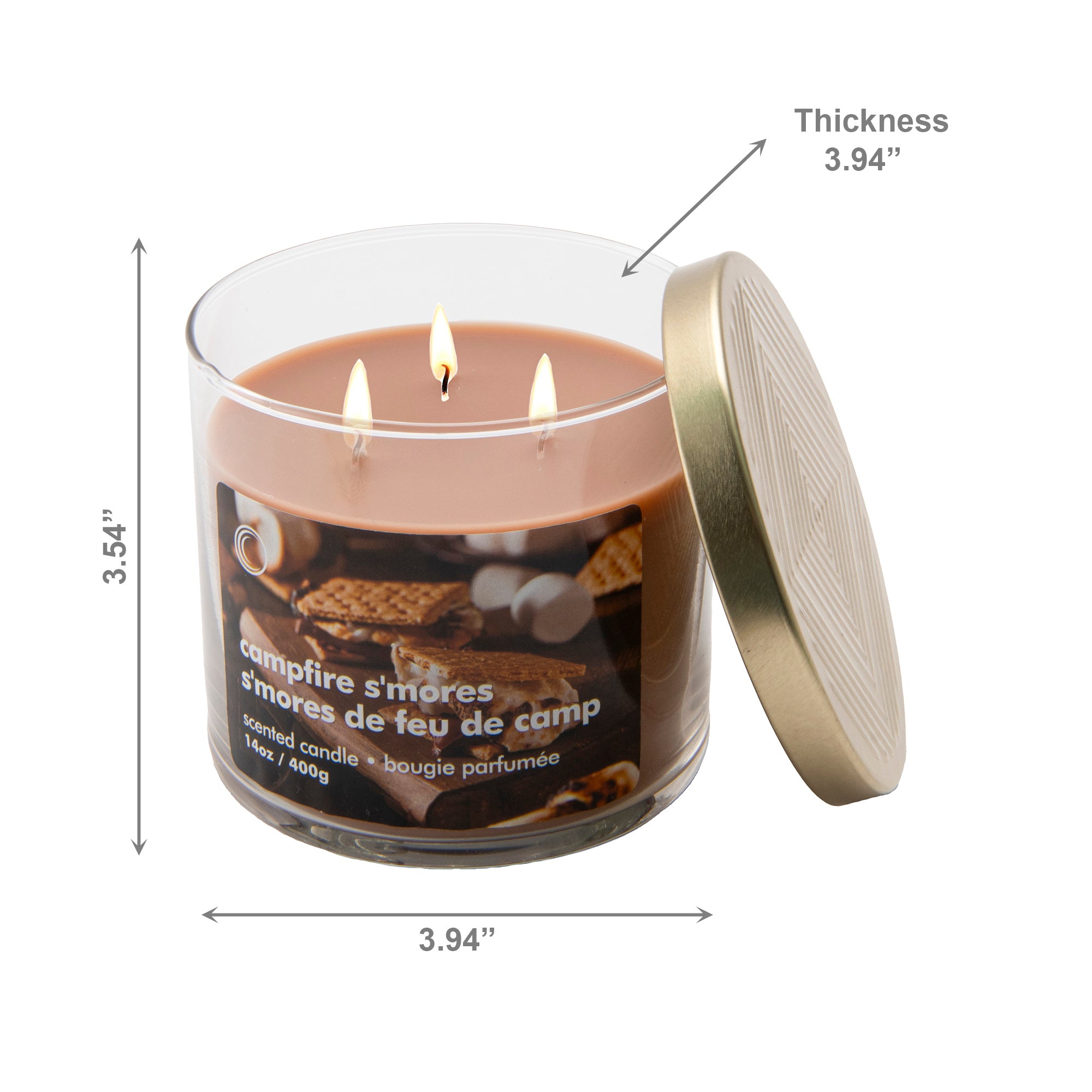 14oz 3 Wick Jar Candle with Lid Campfire S'mores, Decorative Candle, Holiday Decor- Set of 2