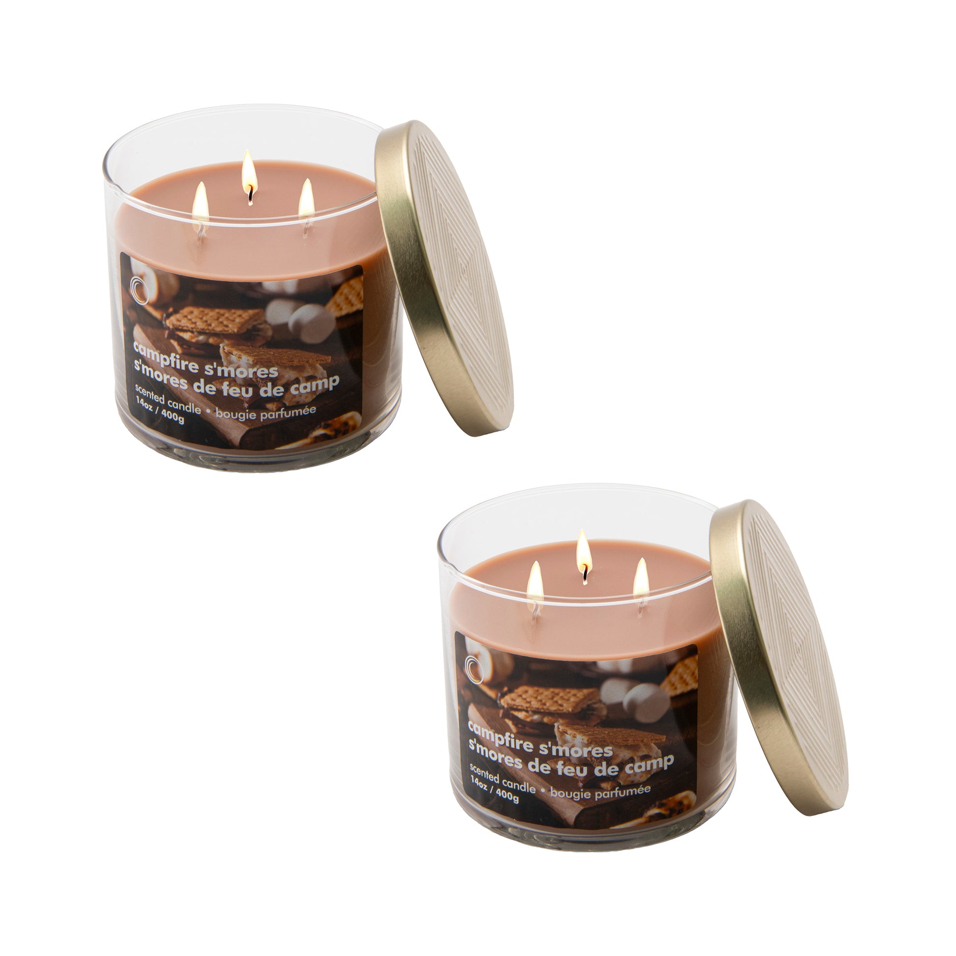 14oz 3 Wick Jar Candle with Lid Campfire S'mores, Decorative Candle, Holiday Decor- Set of 2