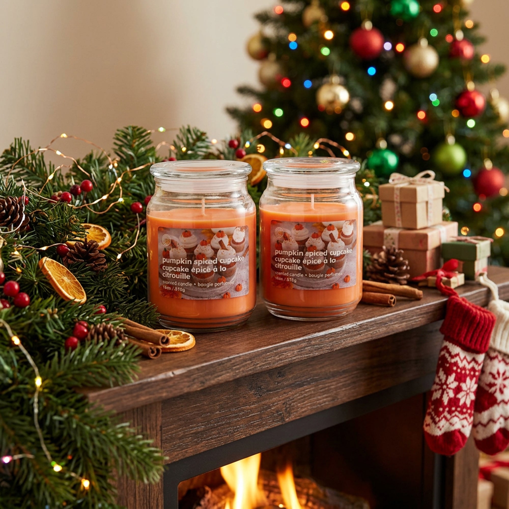 18oz Scented Jar with Glass Lid Pumpkin Spiced Cupcake, Fall Harvest, Holiday Decor- Set of 2