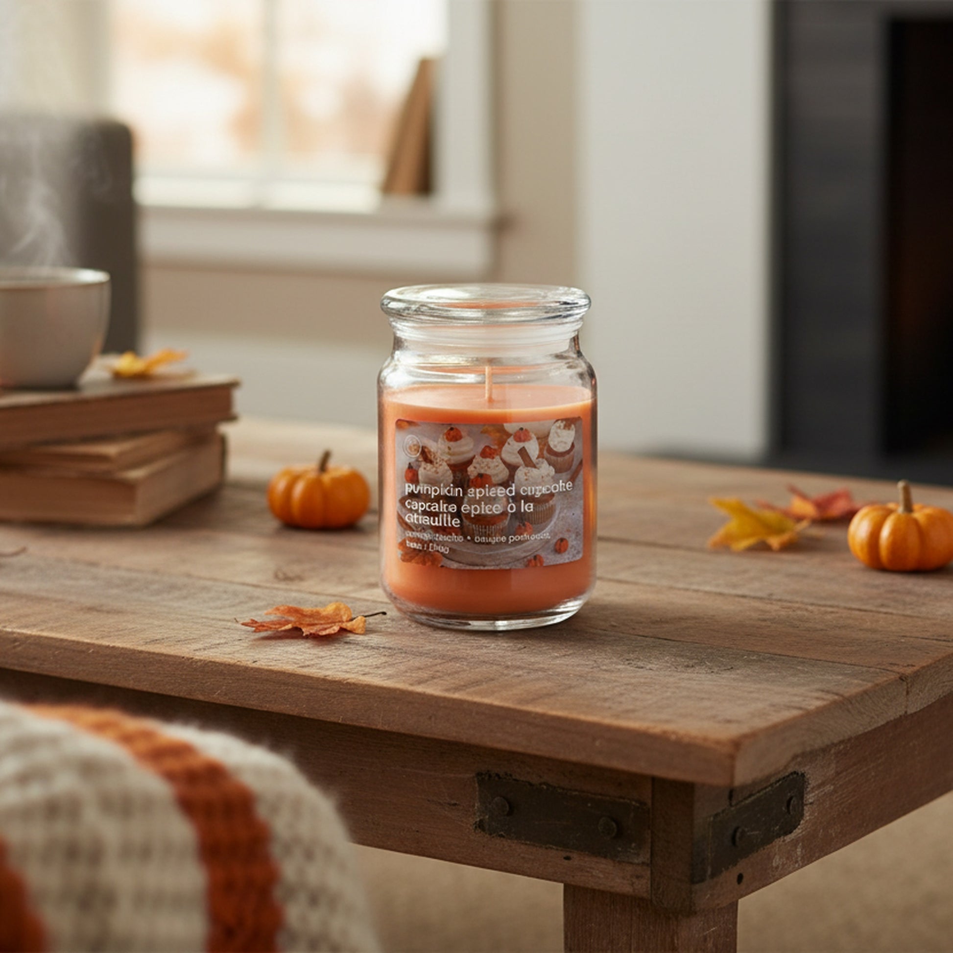 18oz Scented Jar with Glass Lid Pumpkin Spiced Cupcake, Fall Harvest, Holiday Decor- Set of 2