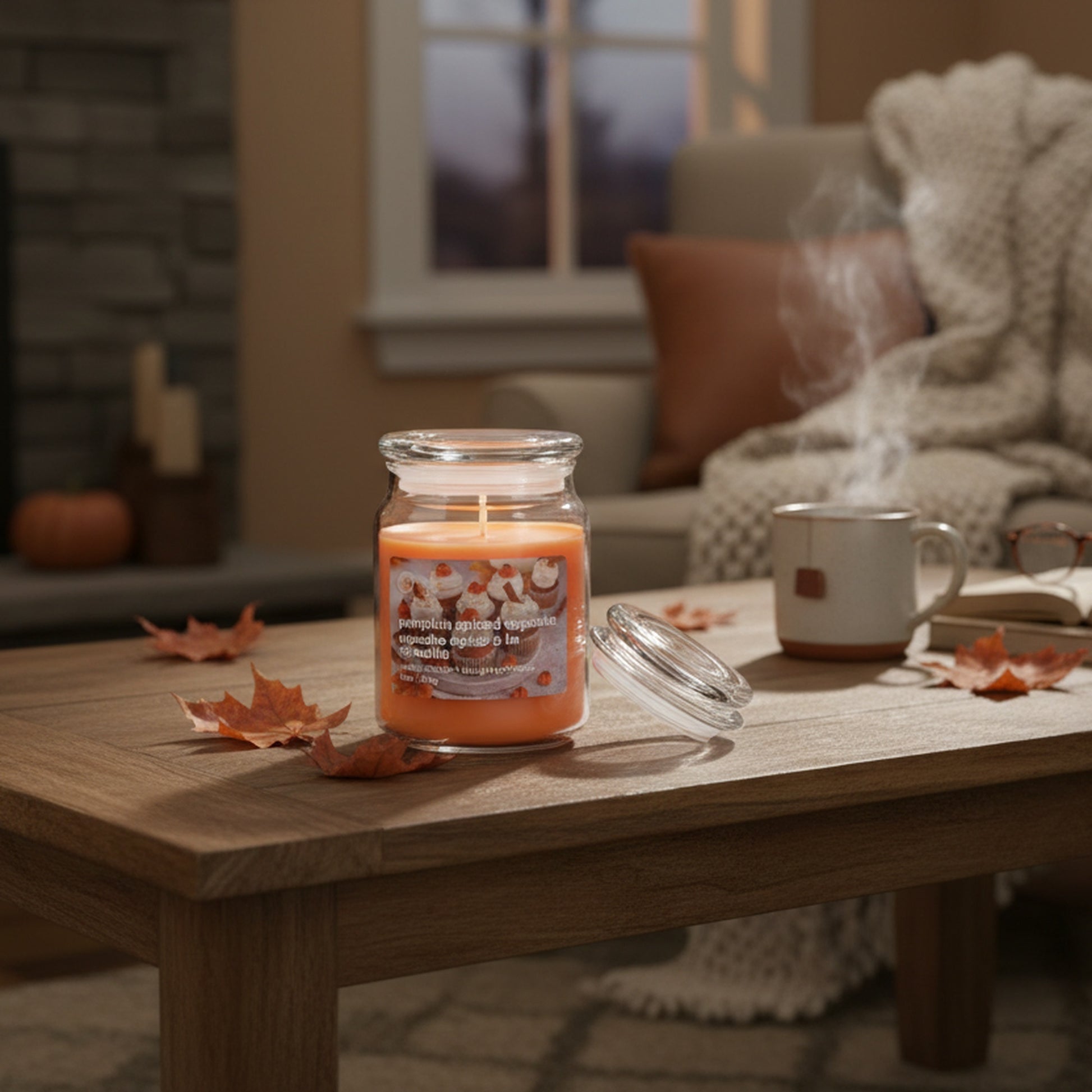 18oz Scented Jar with Glass Lid Pumpkin Spiced Cupcake, Fall Harvest, Holiday Decor- Set of 2