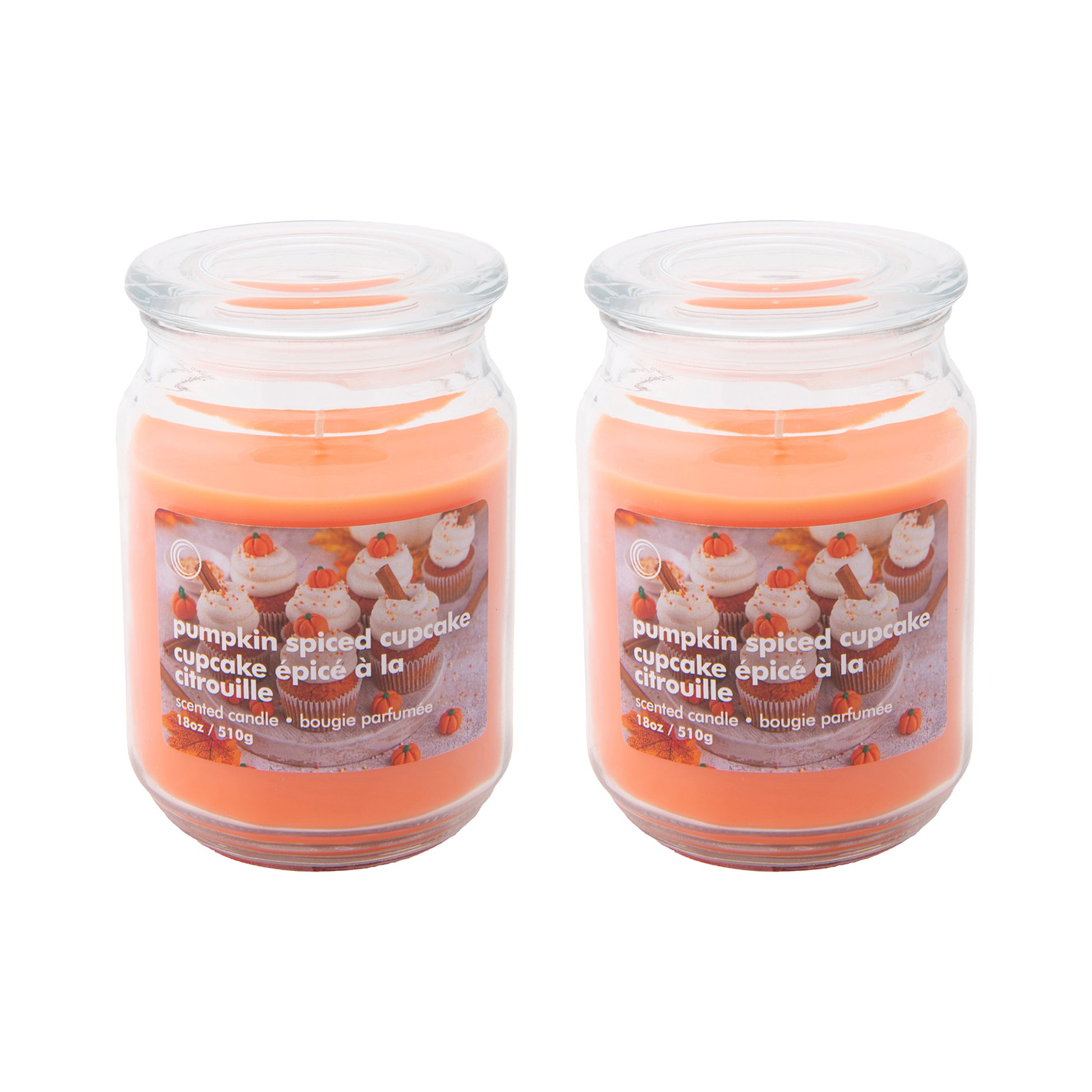 18oz Scented Jar with Glass Lid Pumpkin Spiced Cupcake, Fall Harvest, Holiday Decor- Set of 2