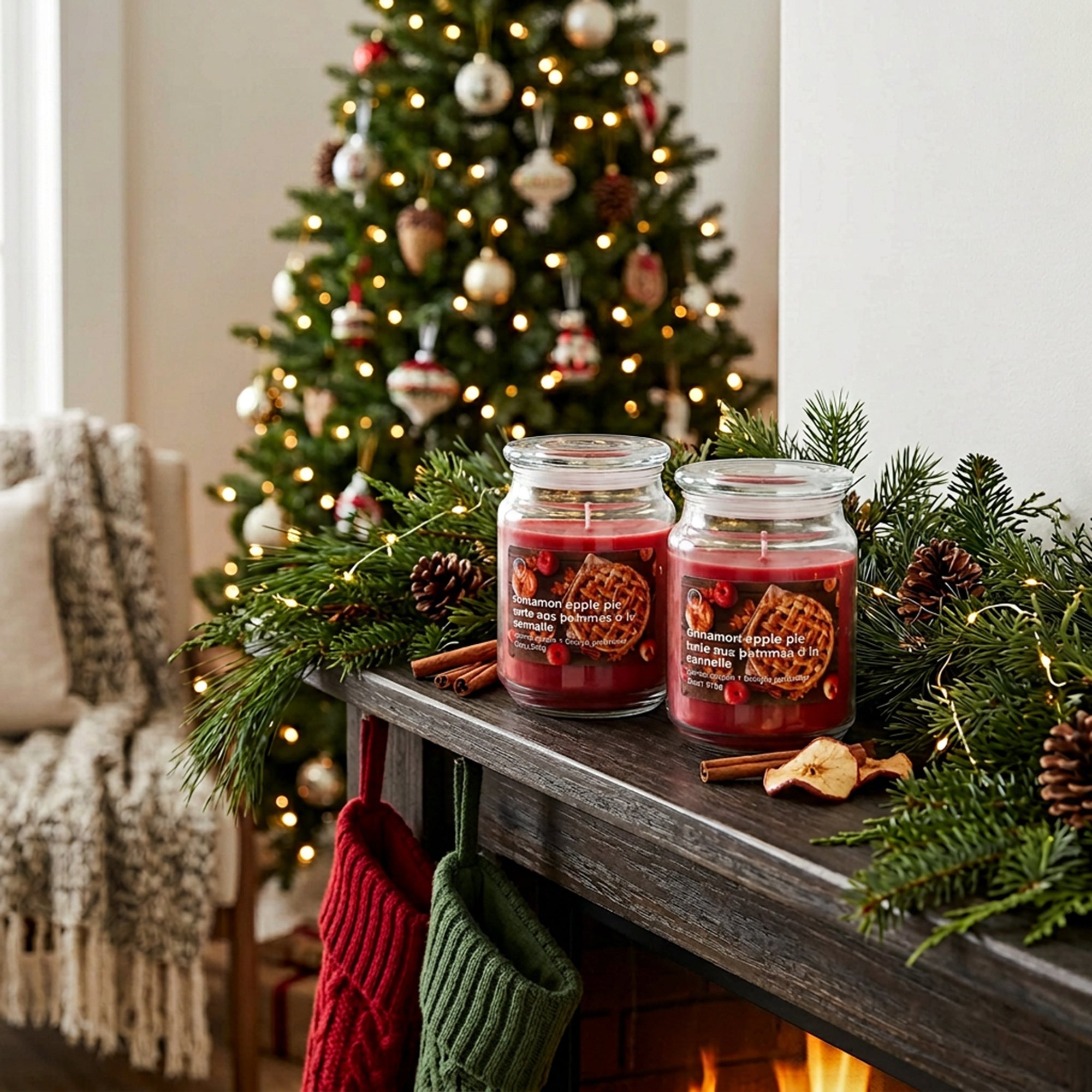 18oz Scented Jar with Glass Lid Cinnamon Apple Pie, Holiday Decor- Set of 2