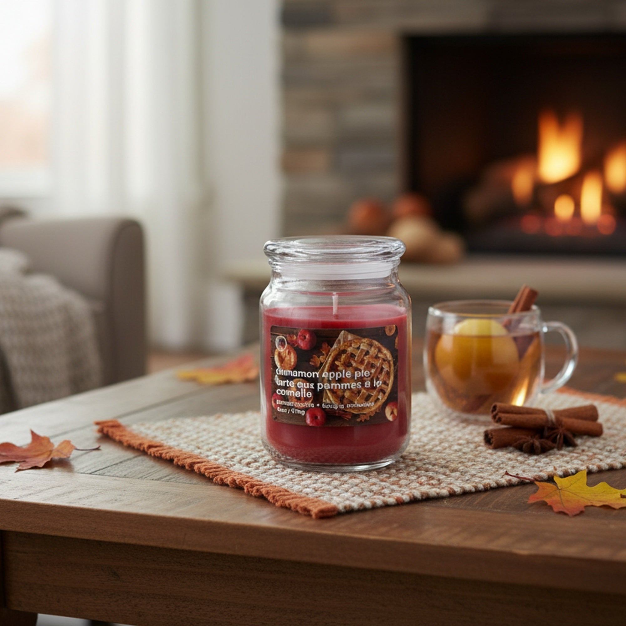 18oz Scented Jar with Glass Lid Cinnamon Apple Pie, Holiday Decor- Set of 2