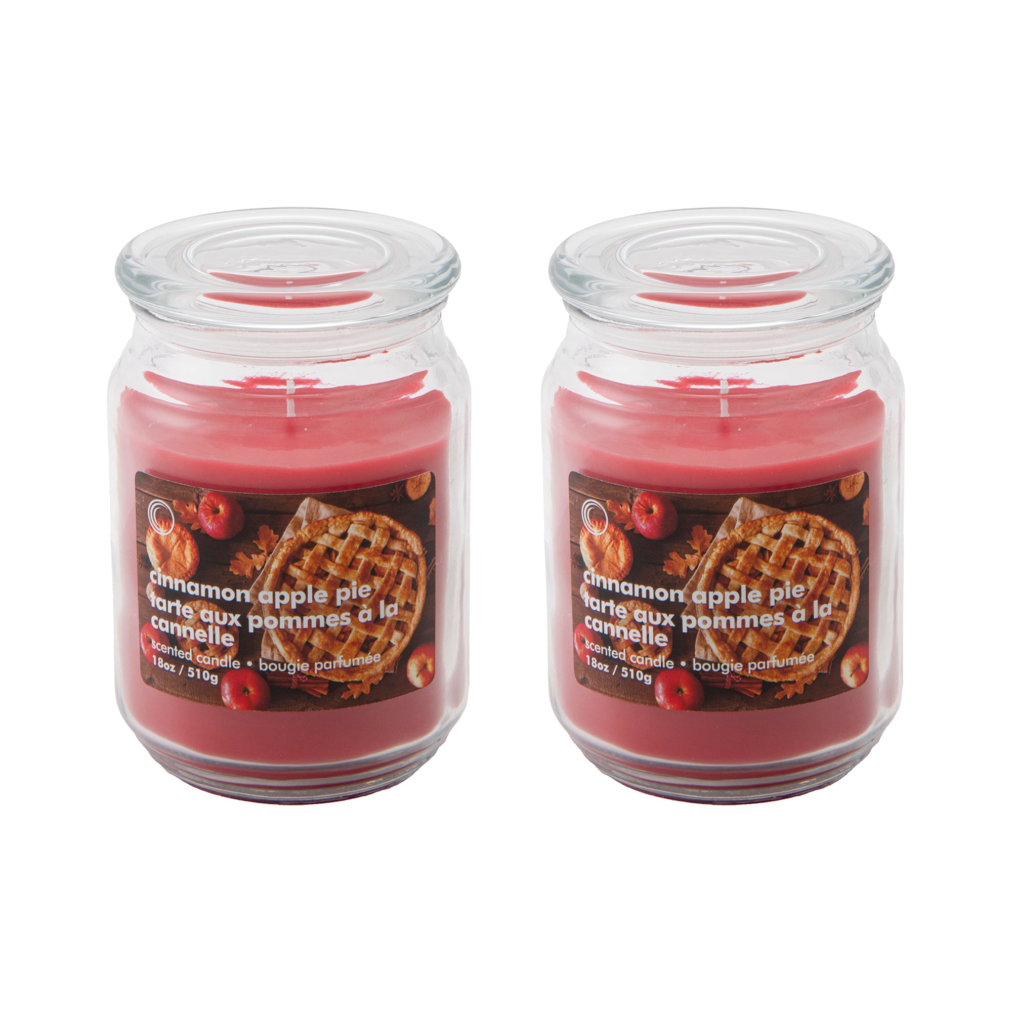 18oz Scented Jar with Glass Lid Cinnamon Apple Pie, Holiday Decor- Set of 2