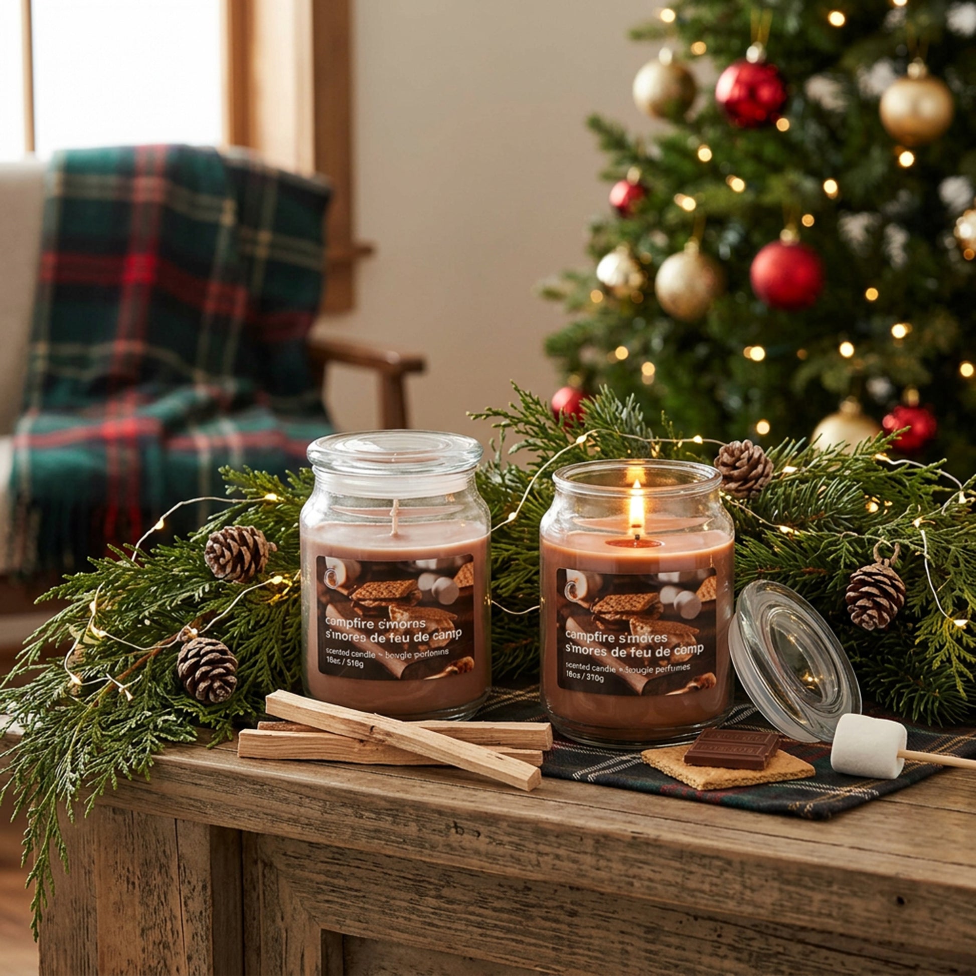 18oz Scented Jar with Glass Lid Campfire S'mores, Holiday Decor- Set of 2