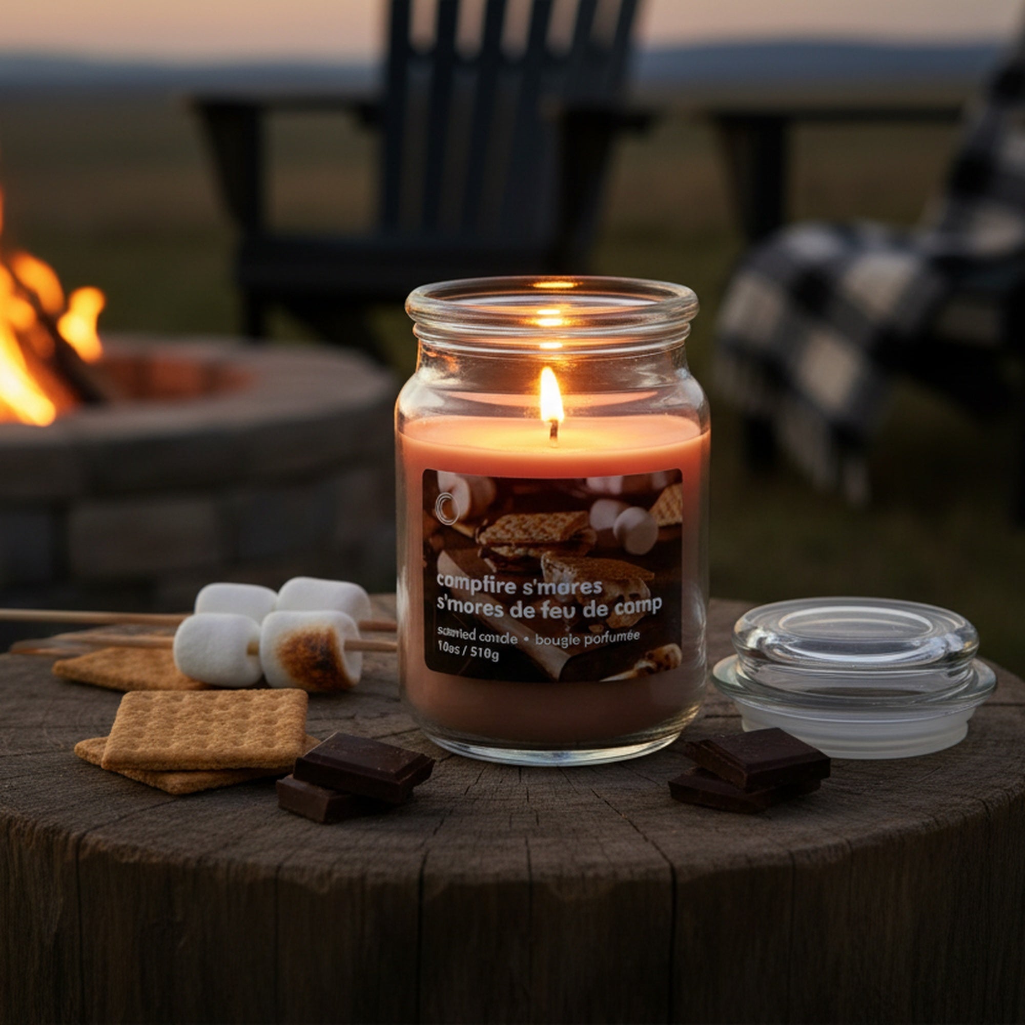 18oz Scented Jar with Glass Lid Campfire S'mores, Holiday Decor- Set of 2