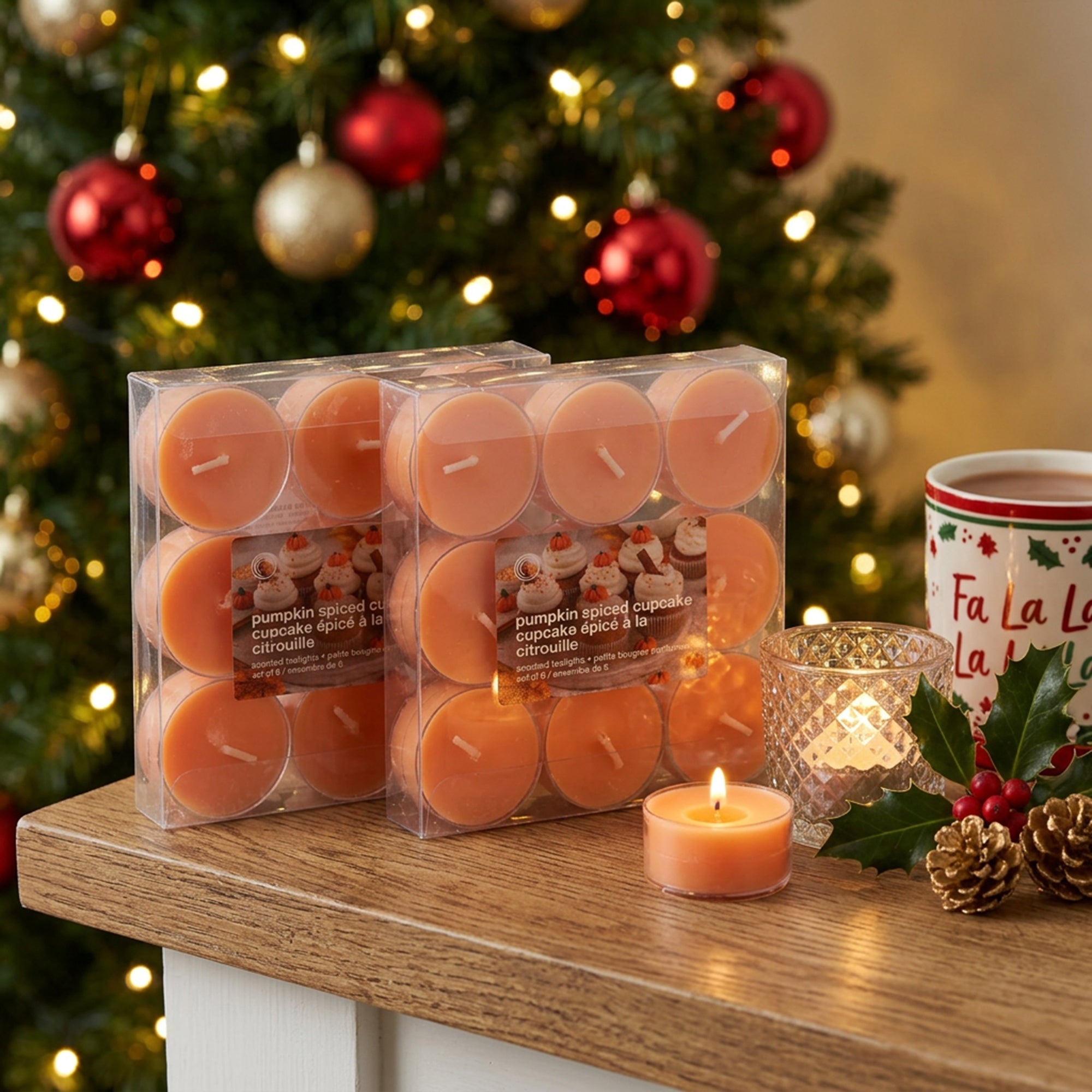 6 Pack Scented Tealights Pumpkin Spiced Cupcake, Fall Harvest, Holiday Decor- Set of 6