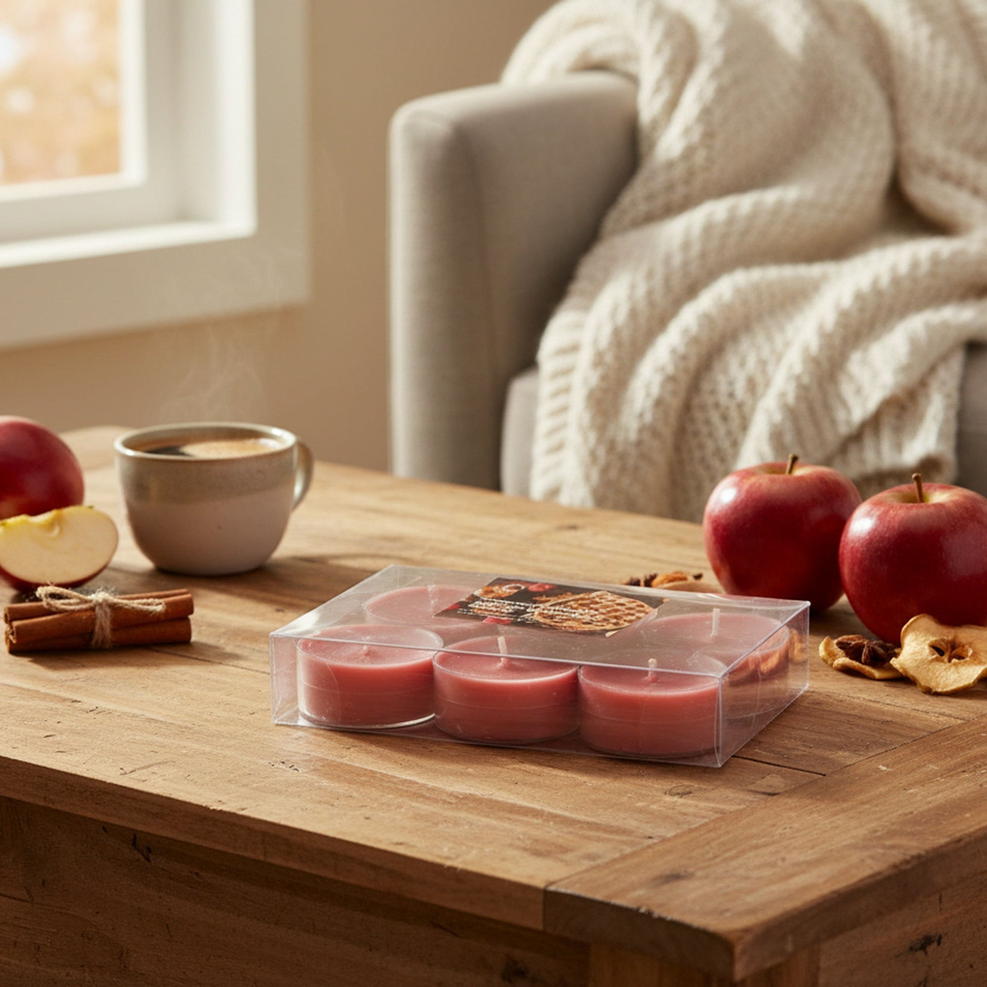 6 Pack Scented Tealights Cinnamon Apple Pie, Holiday Decor- Set of 6