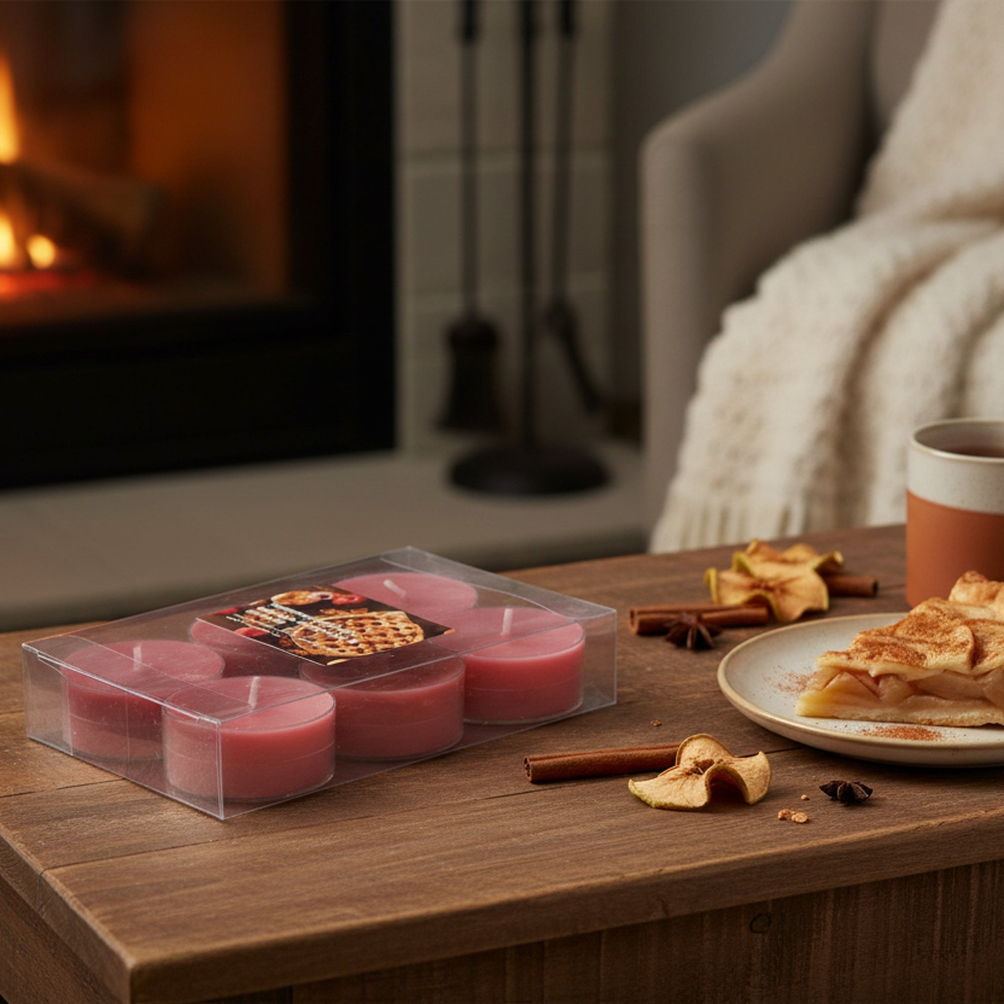 6 Pack Scented Tealights Cinnamon Apple Pie, Holiday Decor- Set of 6