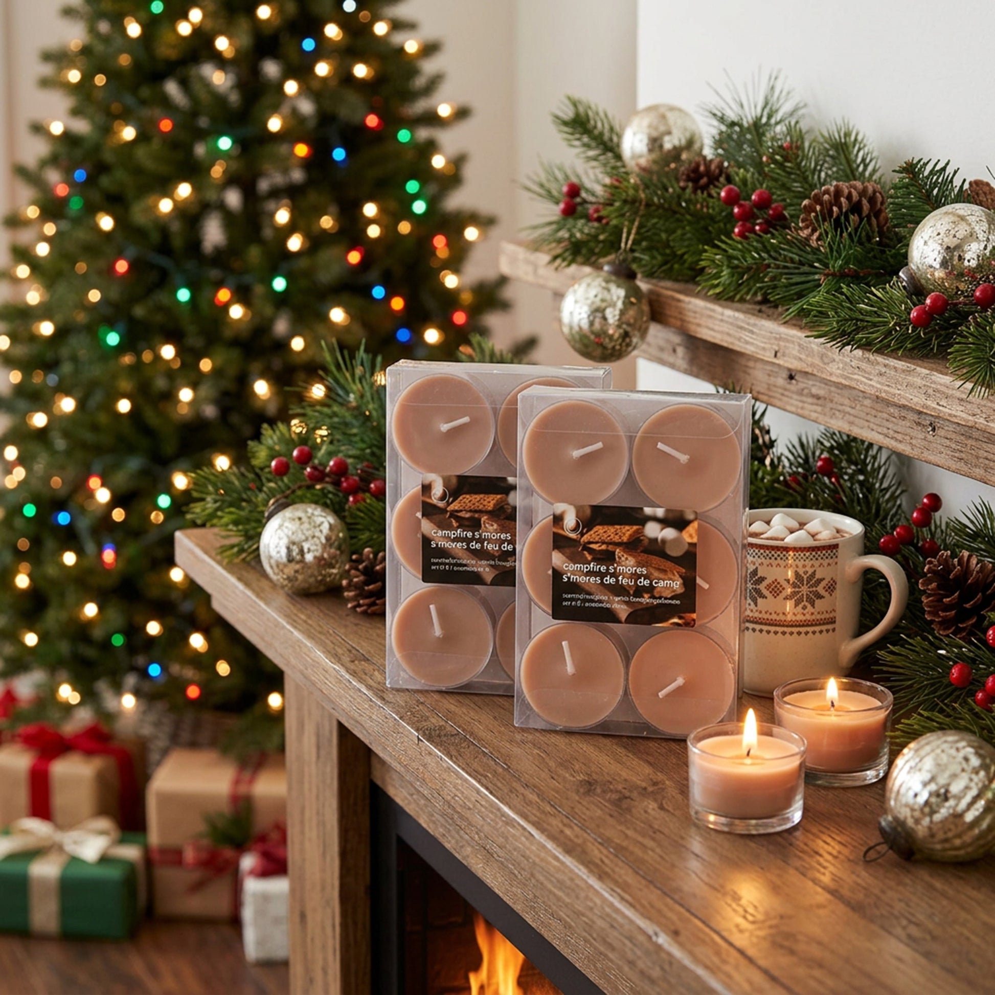 6 Pack Scented Tealights Campfire S'mores, Holiday Decor- Set of 6