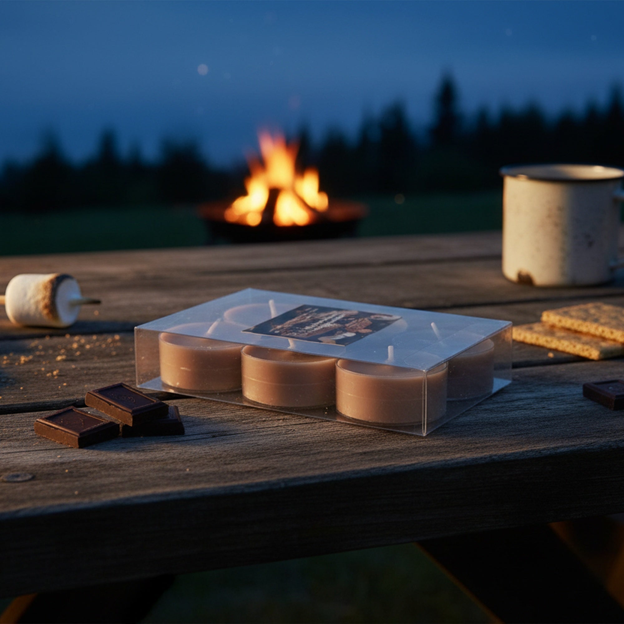 6 Pack Scented Tealights Campfire S'mores, Holiday Decor- Set of 6