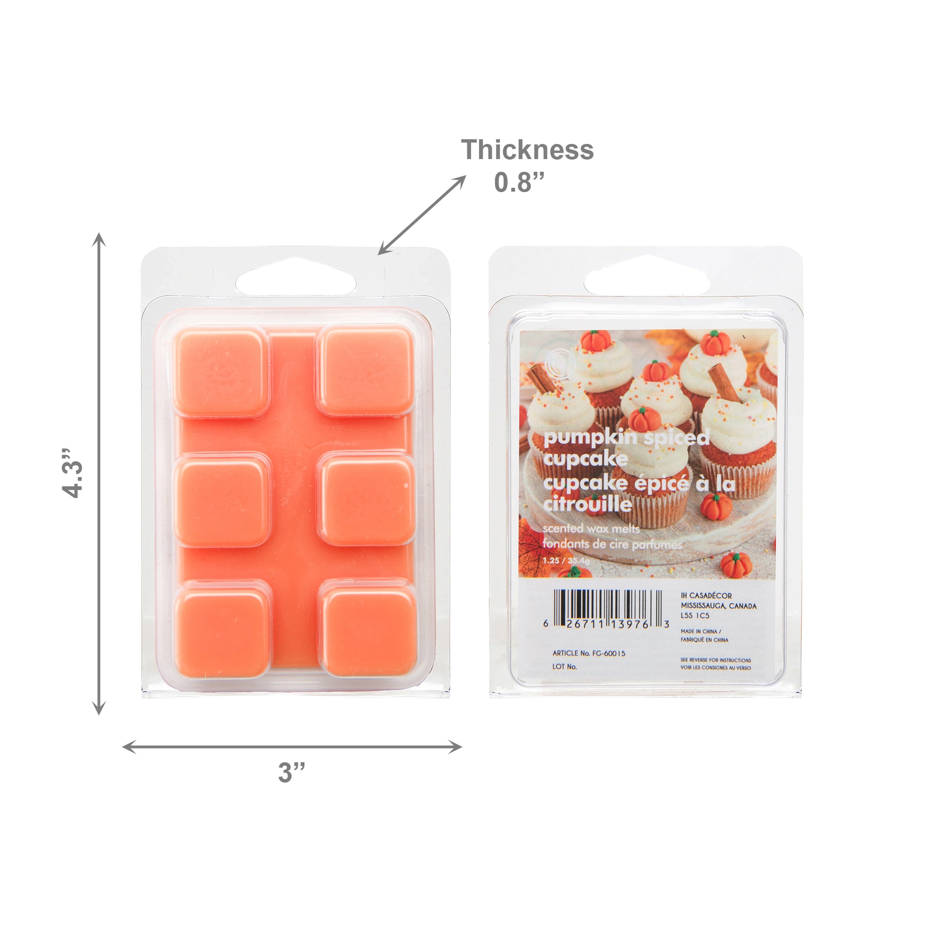 6 Pack Scented Wax Melts Pumpkin Spiced Cupcake, Fall Harvest, Scented Candle, Holiday Decor- Set of 6