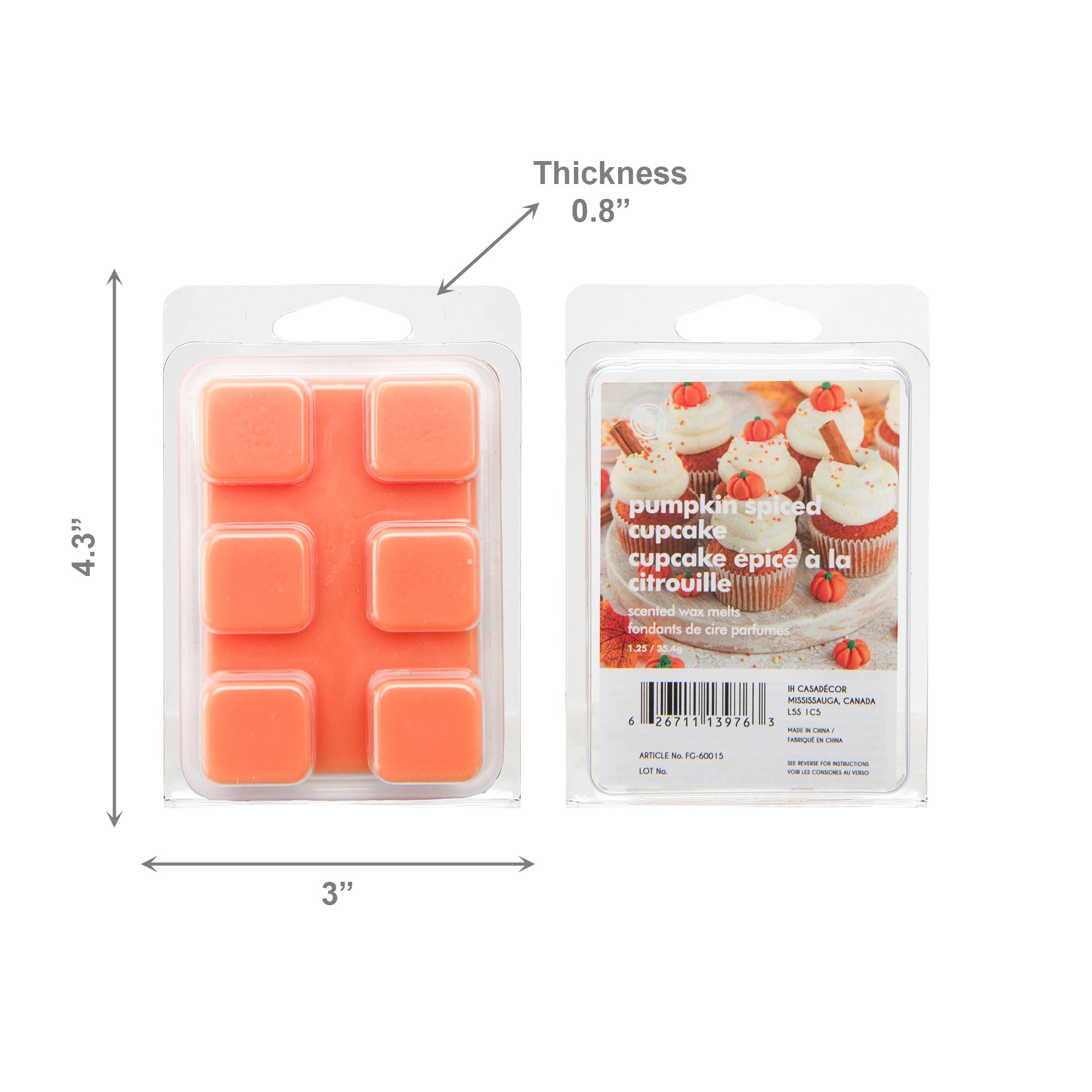 6 Pack Scented Wax Melts Pumpkin Spiced Cupcake, Fall Harvest, Scented Candle, Holiday Decor- Set of 6