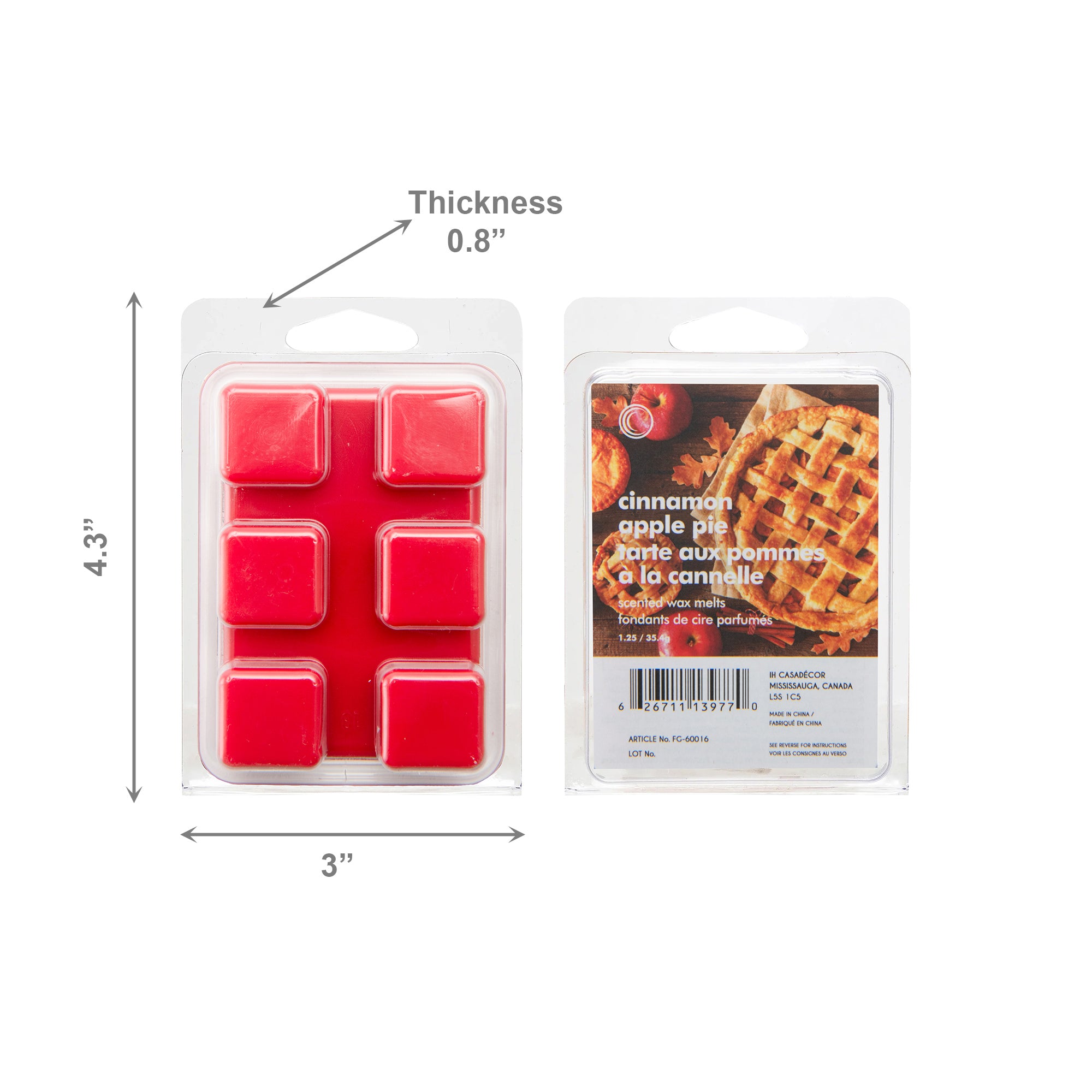 6 Pack Scented Wax Melts Cinnamon Apple Pie, Scented Candle, Holiday Decor- Set of 6