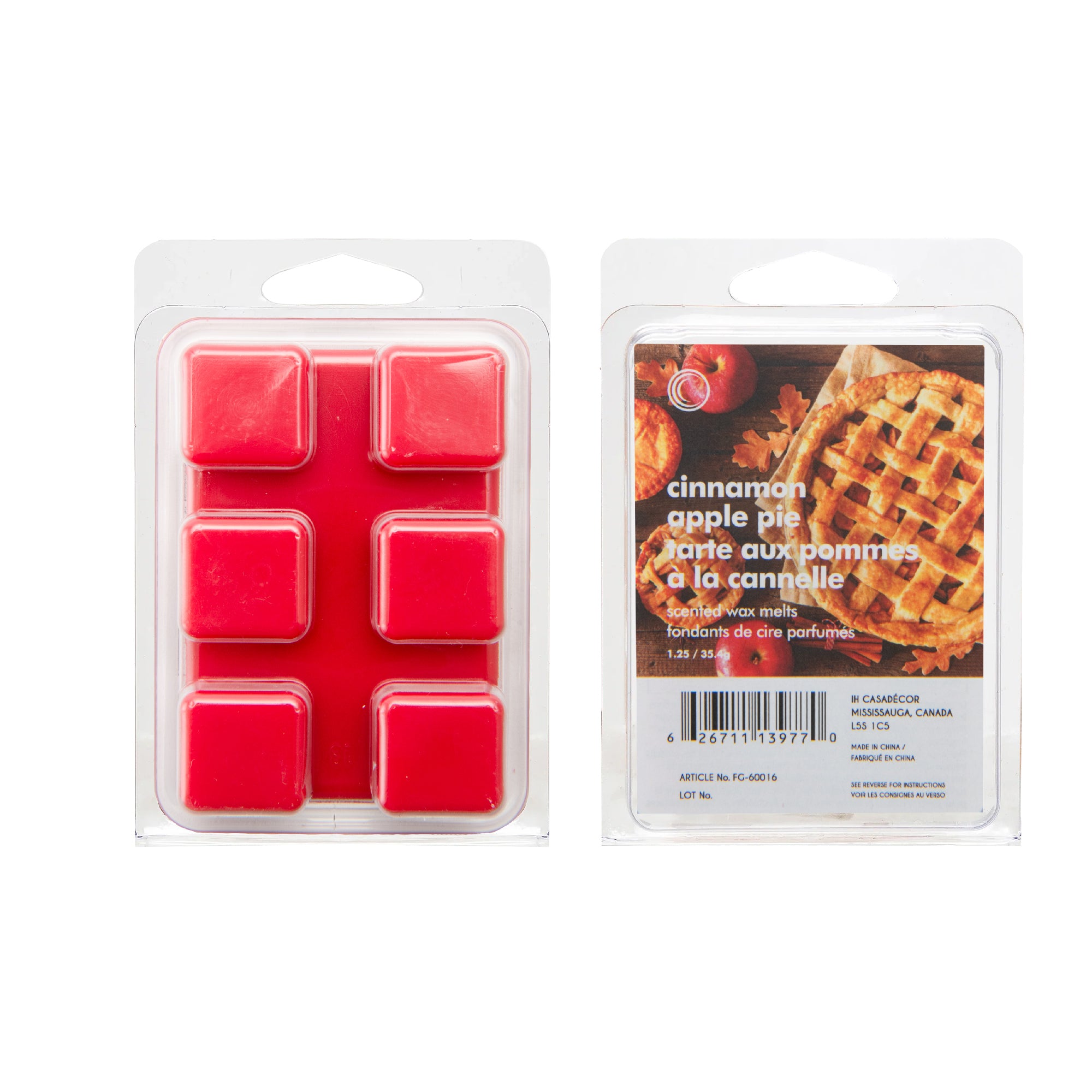 6 Pack Scented Wax Melts Cinnamon Apple Pie, Scented Candle, Holiday Decor- Set of 6