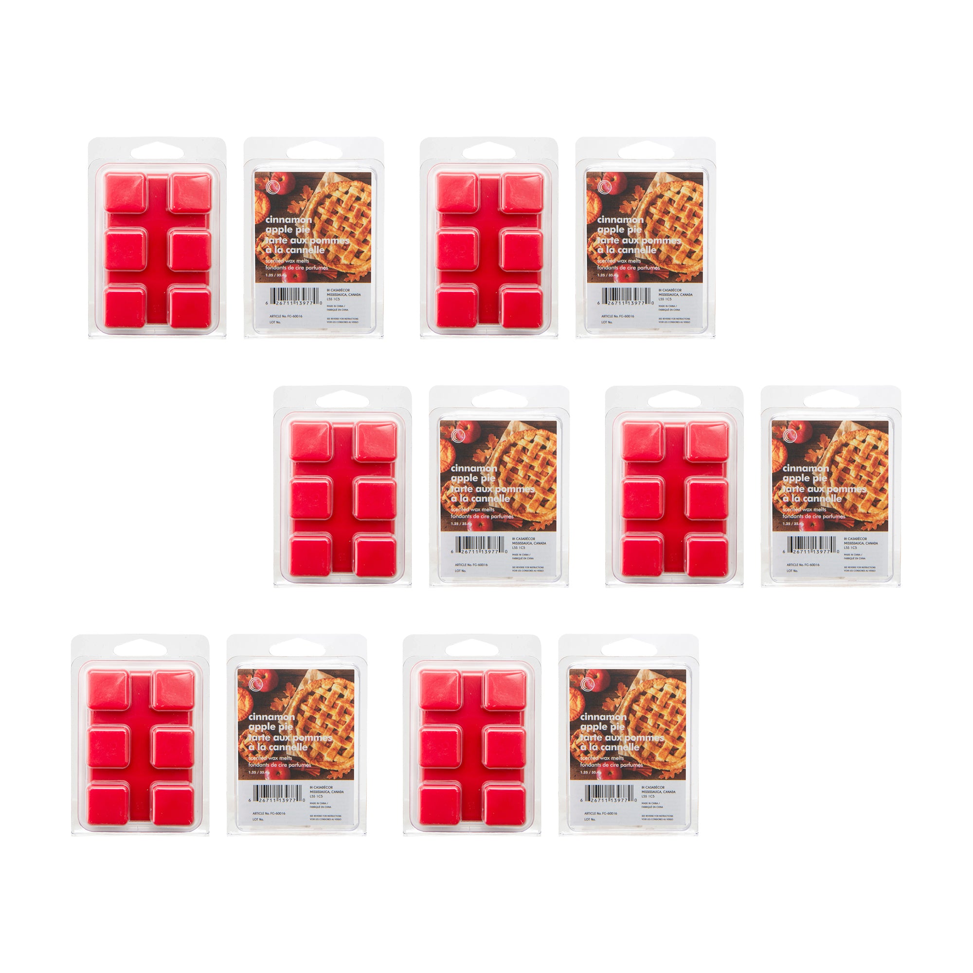 6 Pack Scented Wax Melts Cinnamon Apple Pie, Scented Candle, Holiday Decor- Set of 6