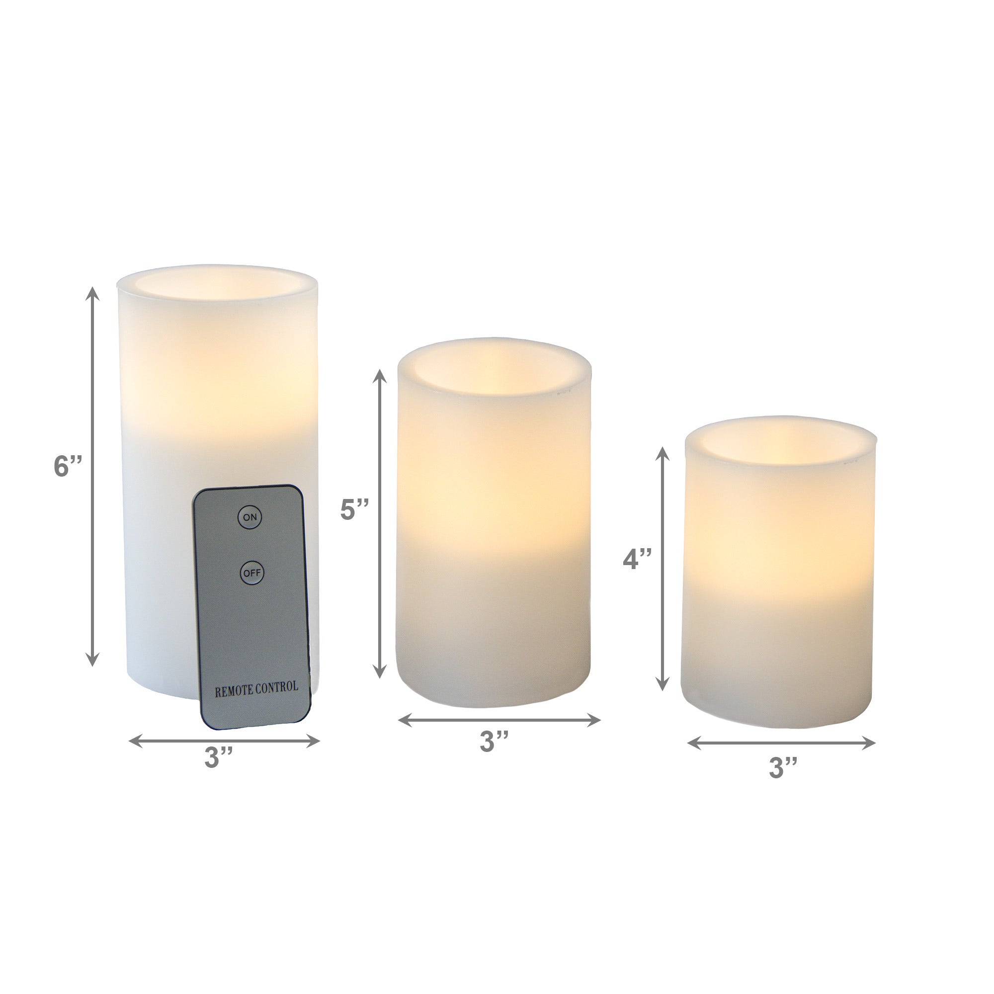LED 3 Piece Unscented White Candle Gift Set with Remote Control