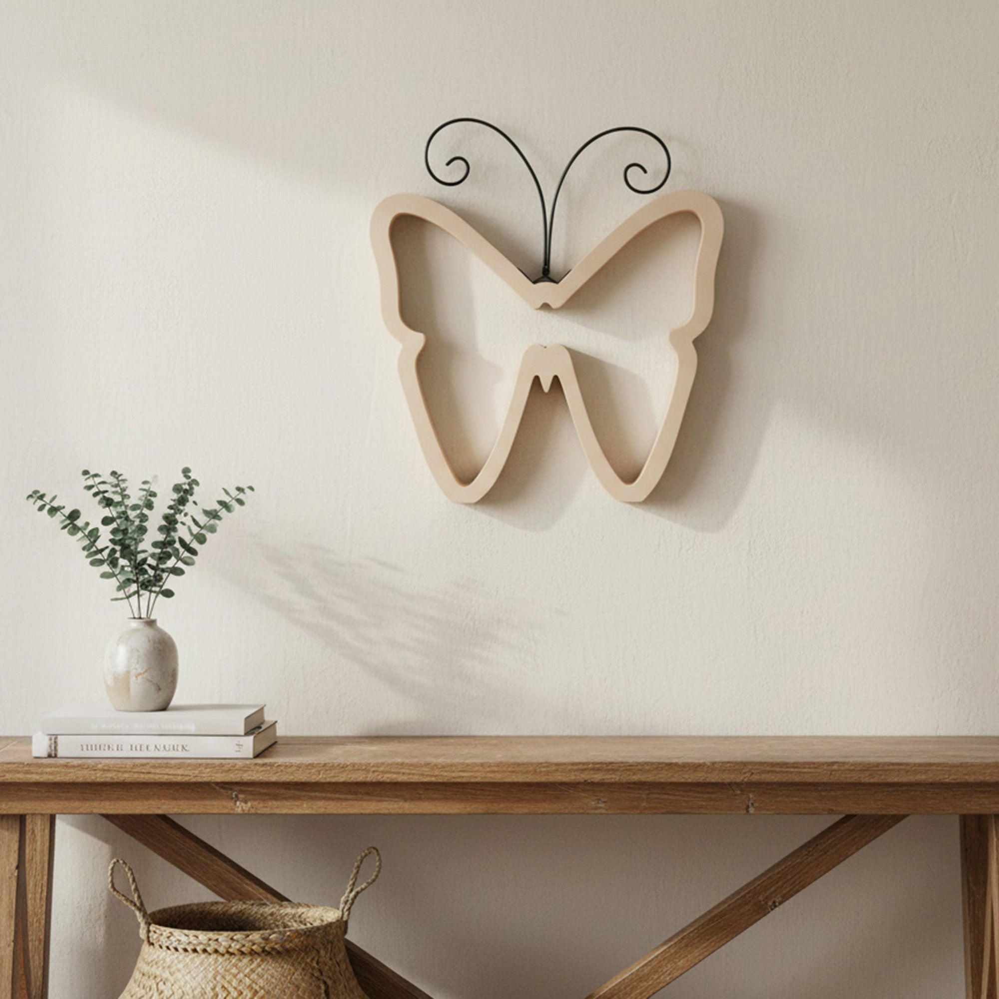 8.6 Inch Wooden Butterfly Wall Decor in Peachy Rose Finish - Set of 2