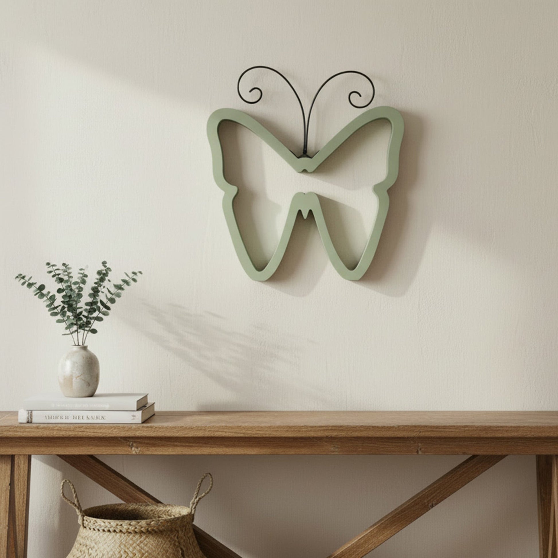 7.5 Inch Wooden Butterfly Wall Decor in Soft Green Finish - Set of 2