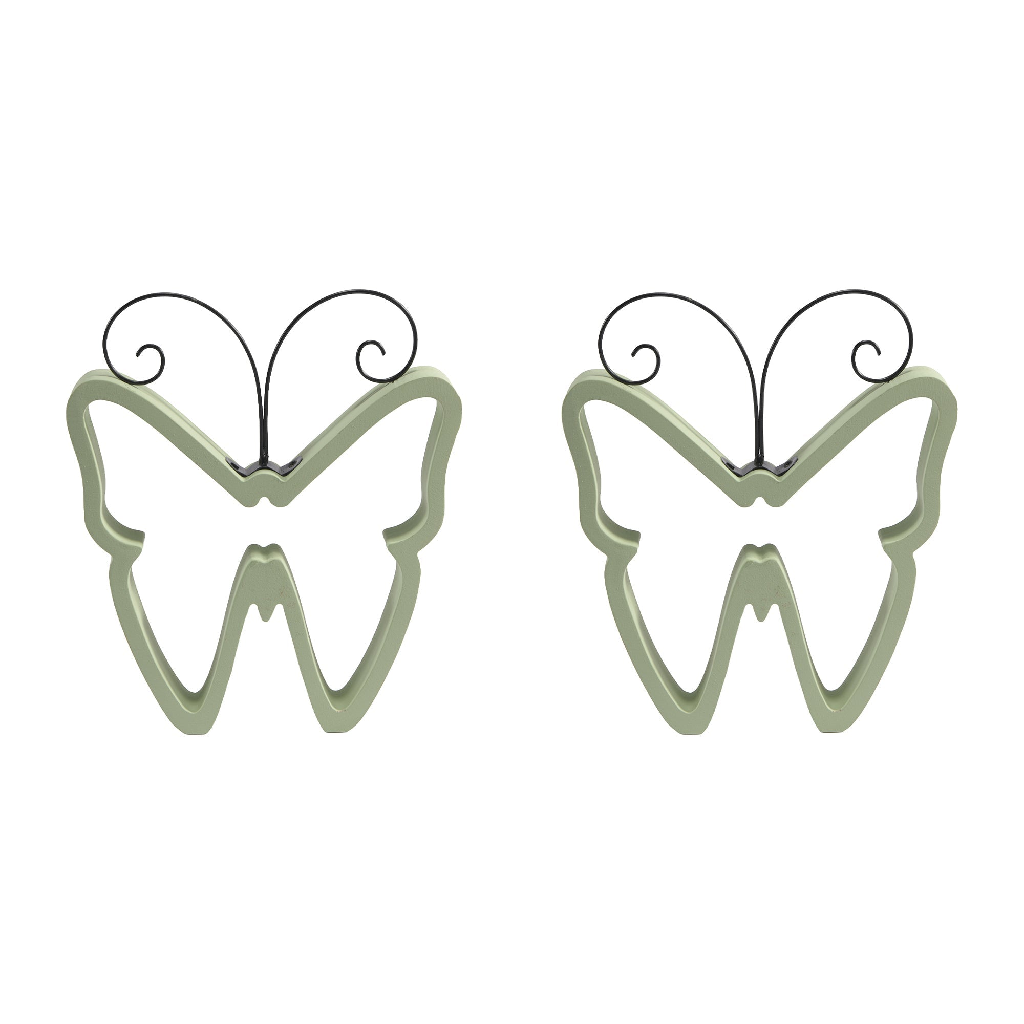 7.5 Inch Wooden Butterfly Wall Decor in Soft Green Finish - Set of 2