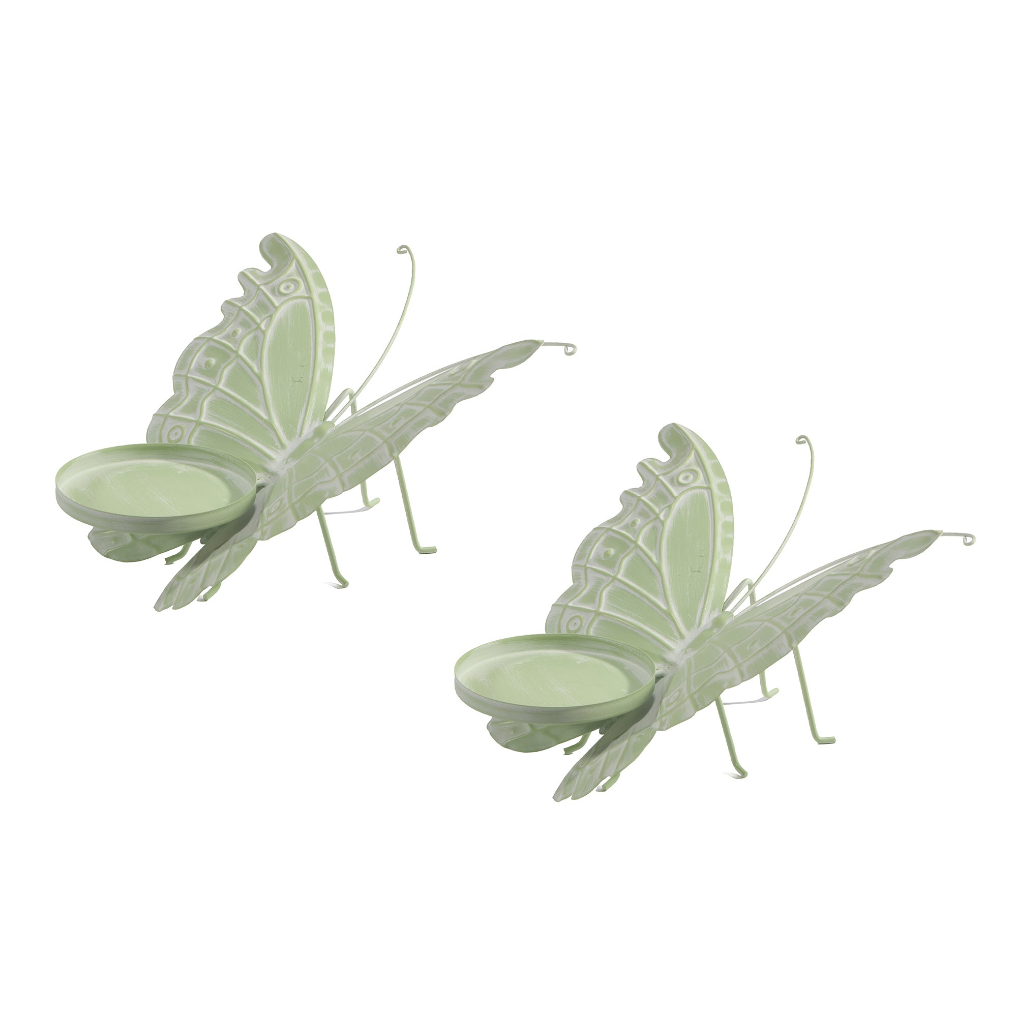 11.8 Inch Green Metal Butterfly Candle Holder for Elegant Display - Set of 2