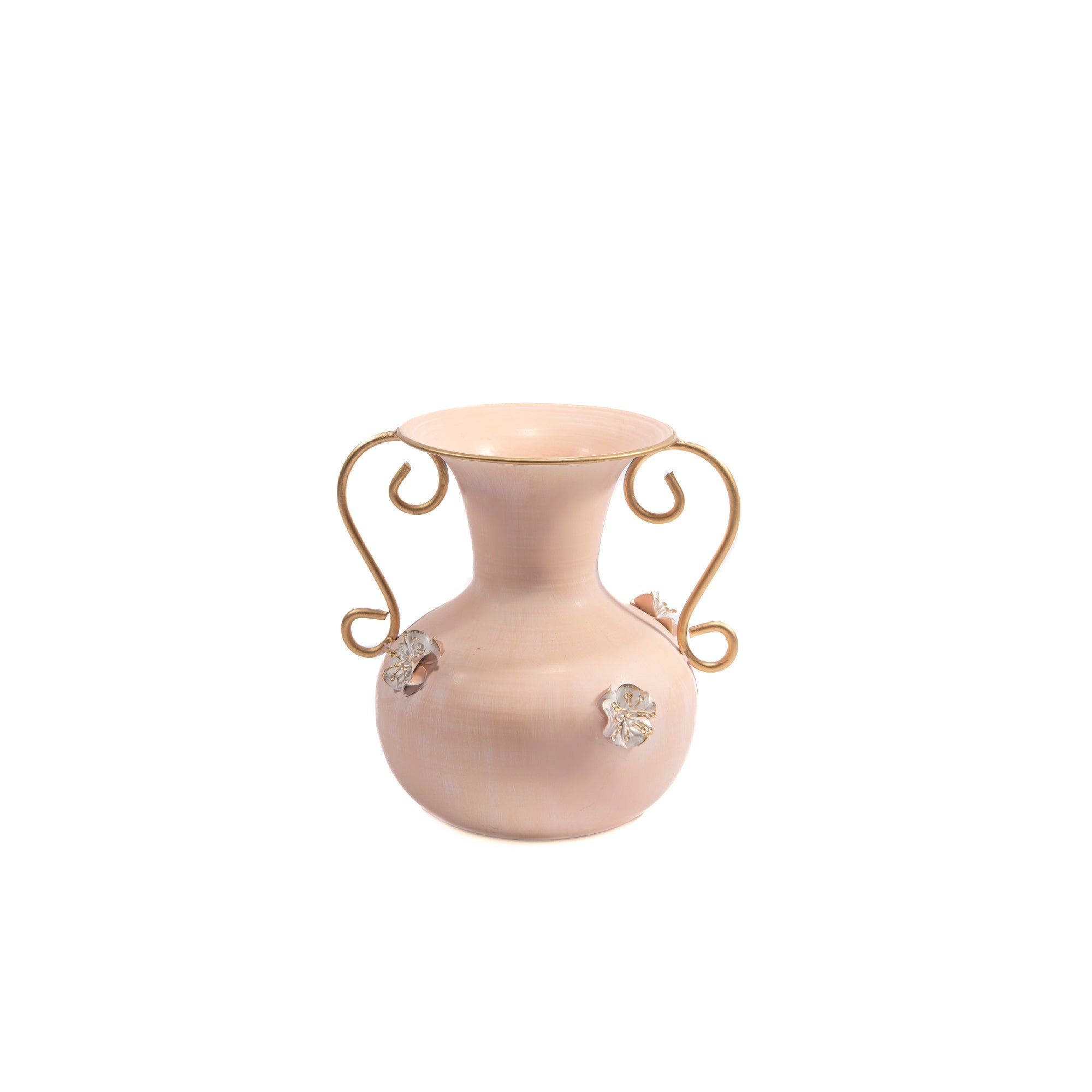 Ornate Metal Vase in Peachy Rose Finish for Stylish Floral Arrangements